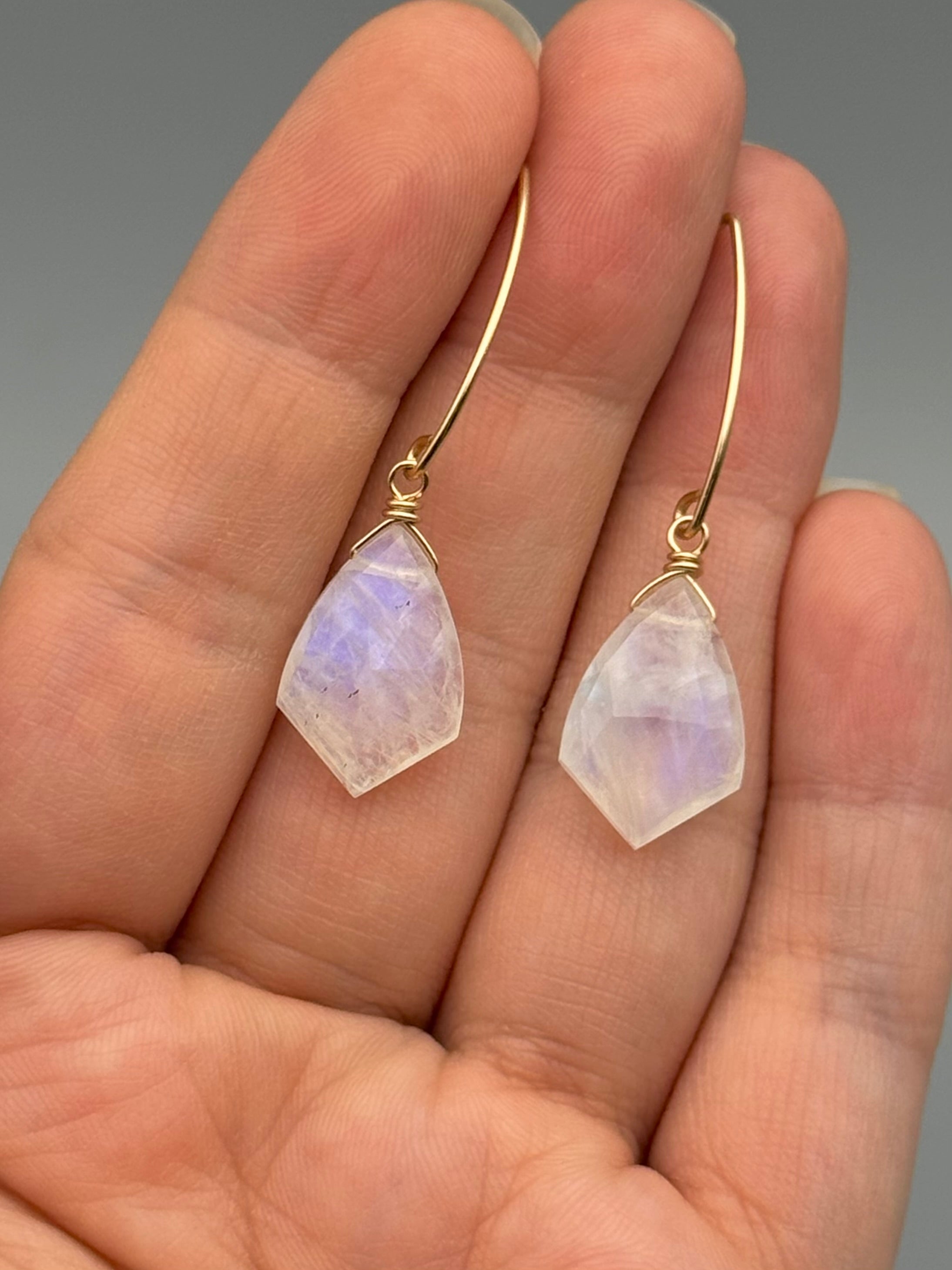 •STRAY• rainbow moonstone sparrow + gold earrings