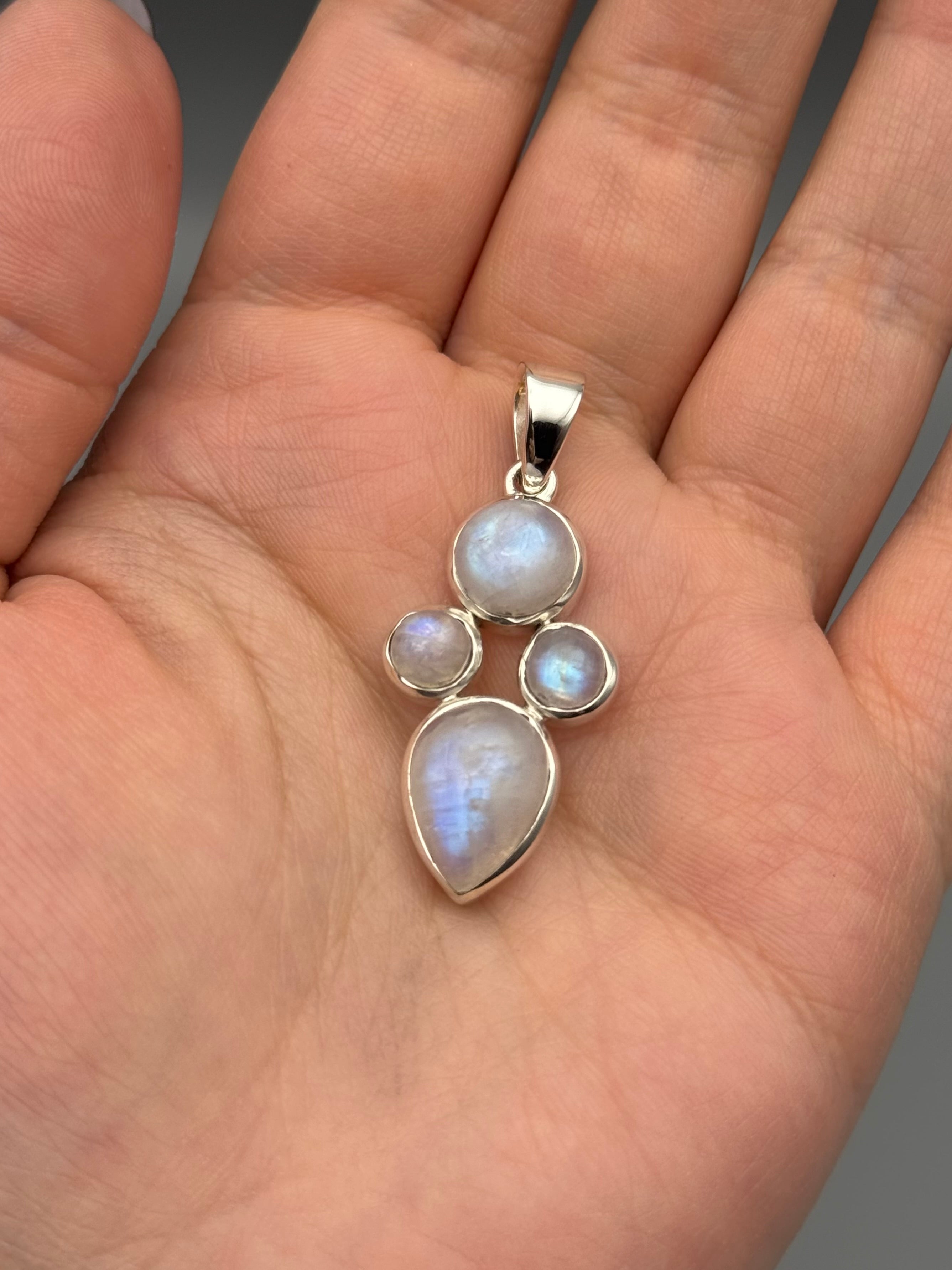 •RAINBOW MOONSTONE - QUAD CLUSTER• sterling silver pendant