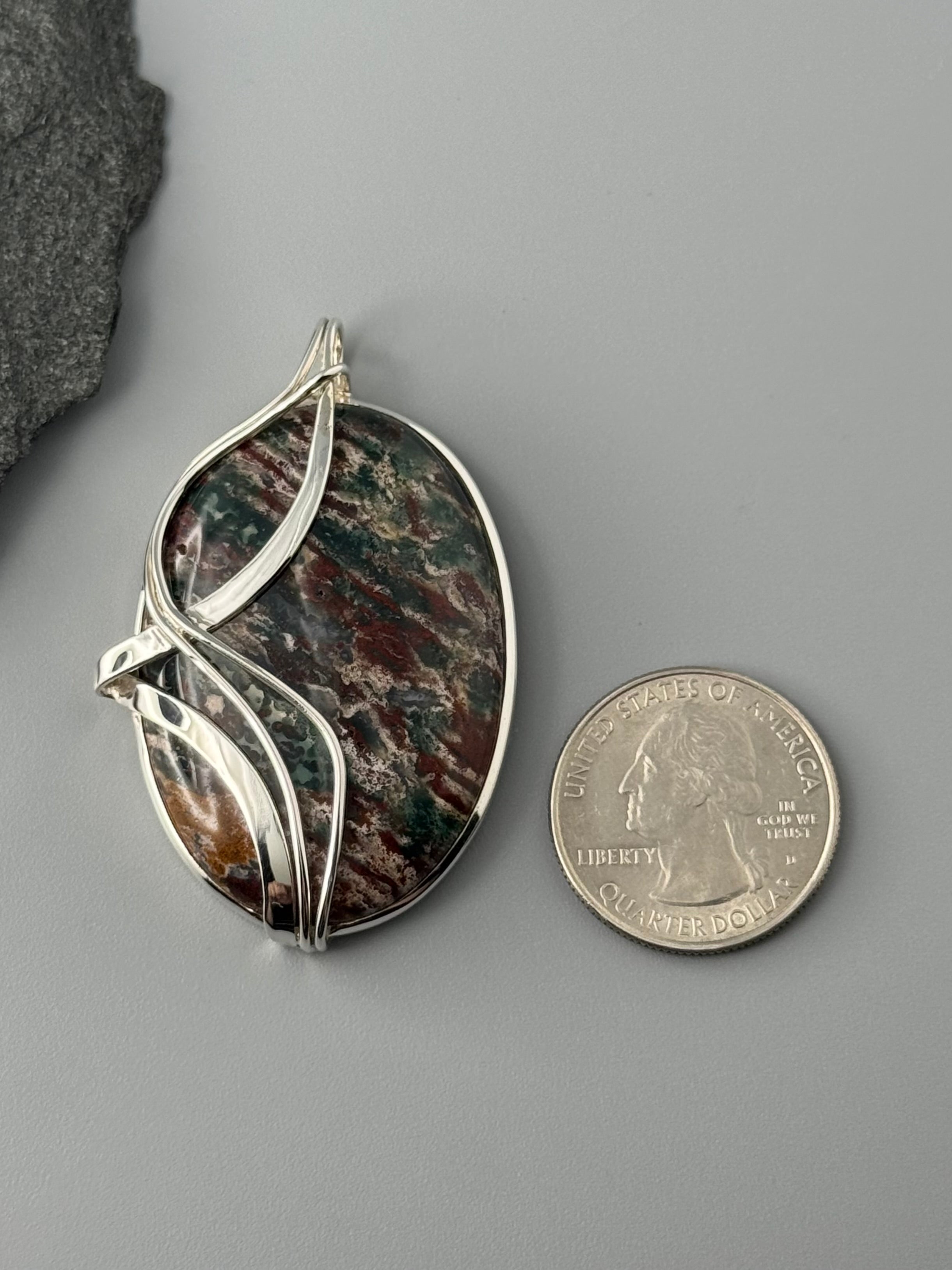 •BLOODSTONE - WIRE WRAPPED OVAL - 1• sterling silver pendant