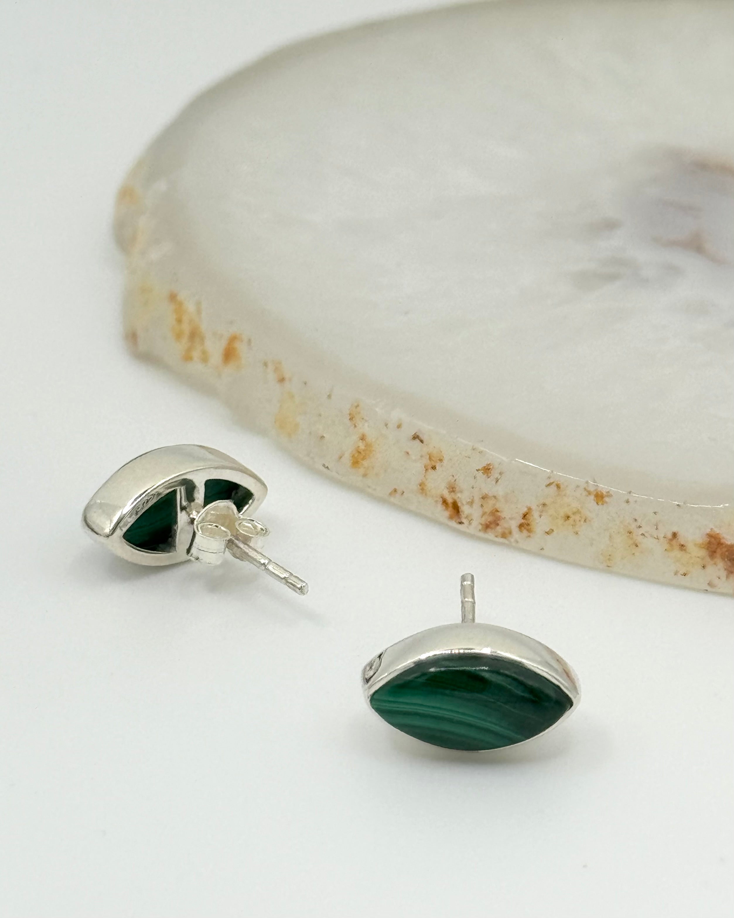 •MALACHITE - EYE• silver bezel set stud earrings