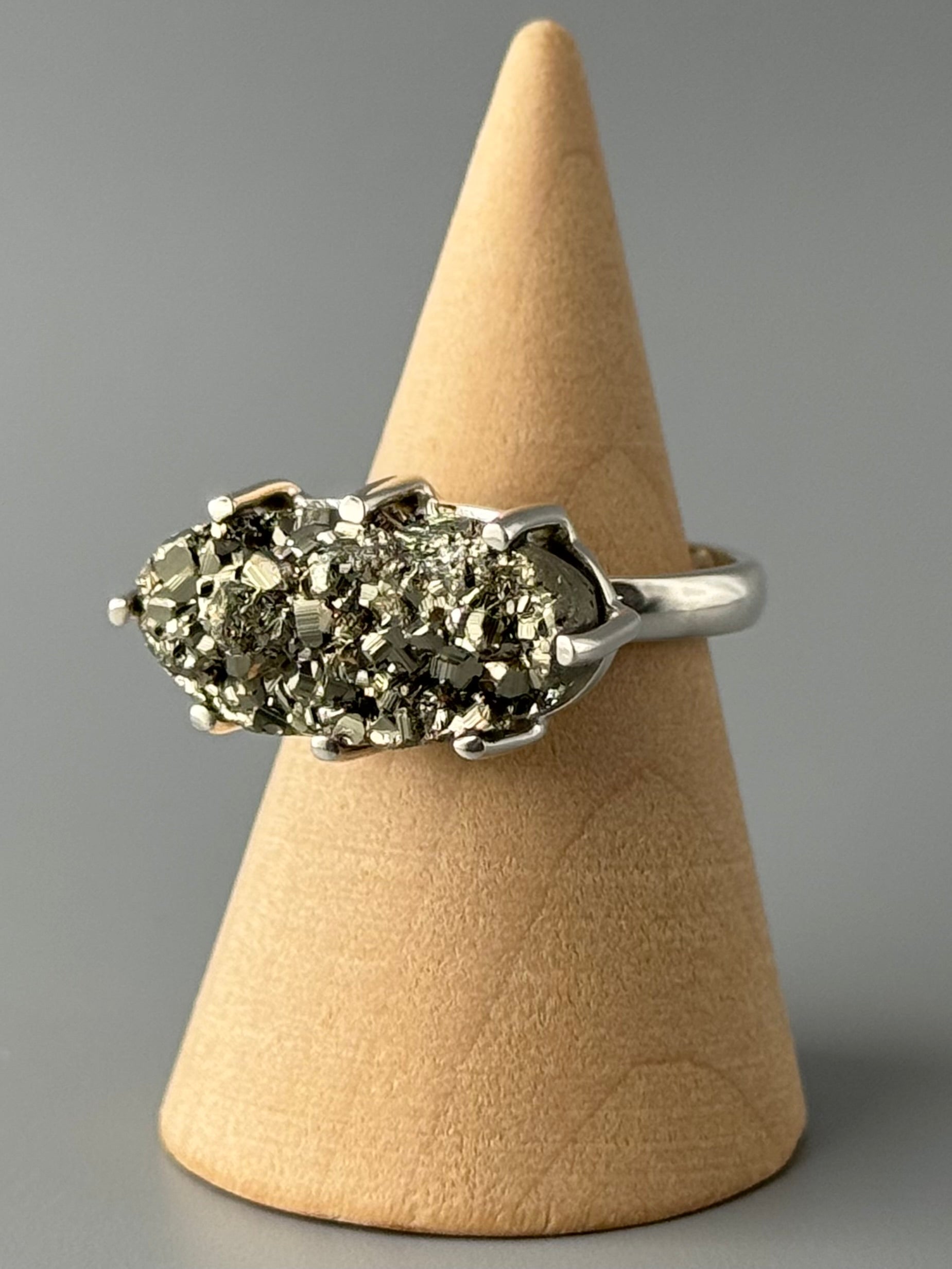 •PYRITE - BATTLESHIP• prong set silver ring (size 7.75)