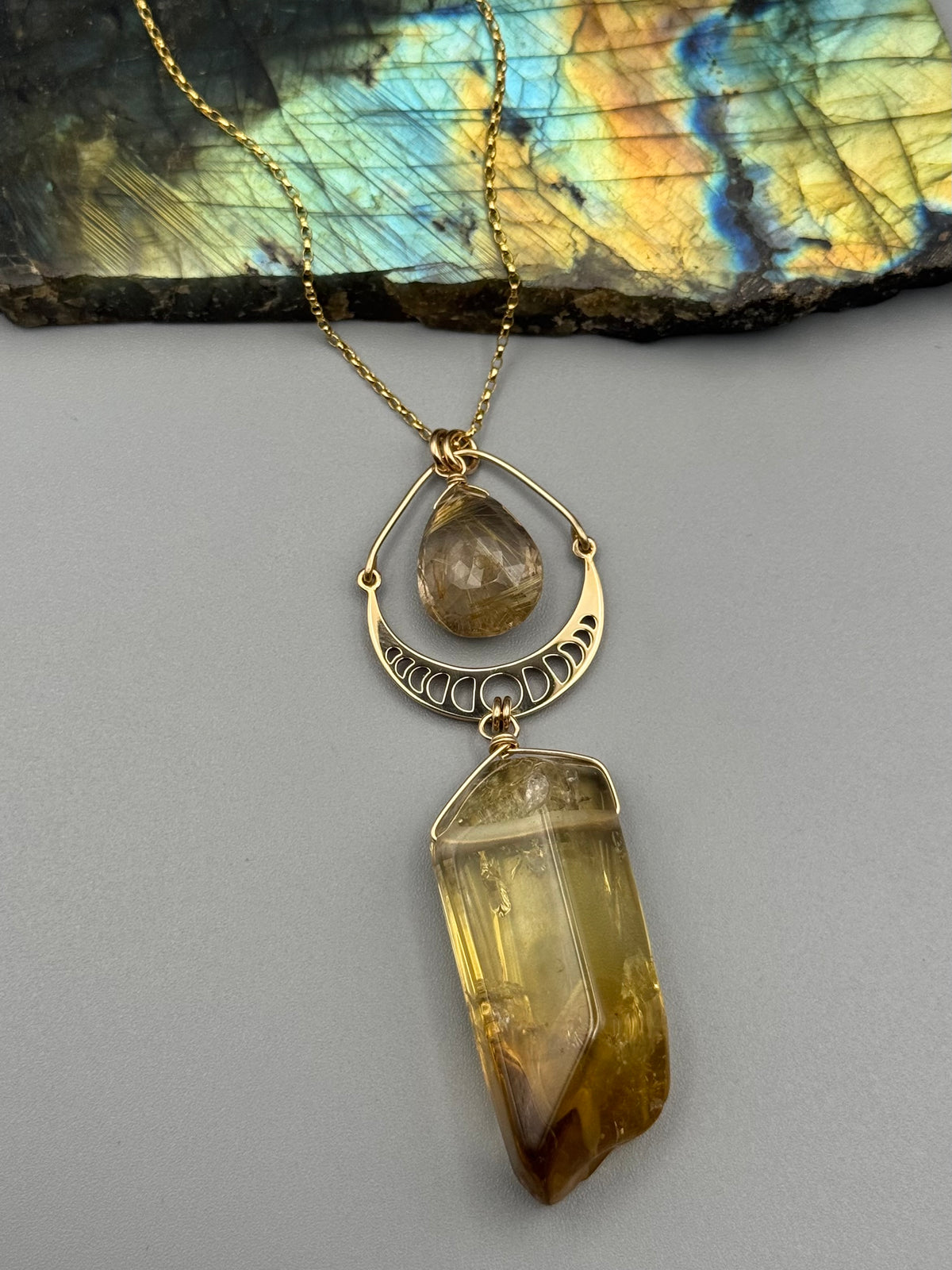 •NYX• rutilated quartz + brazilian quartz gold necklace (16"-18" long)