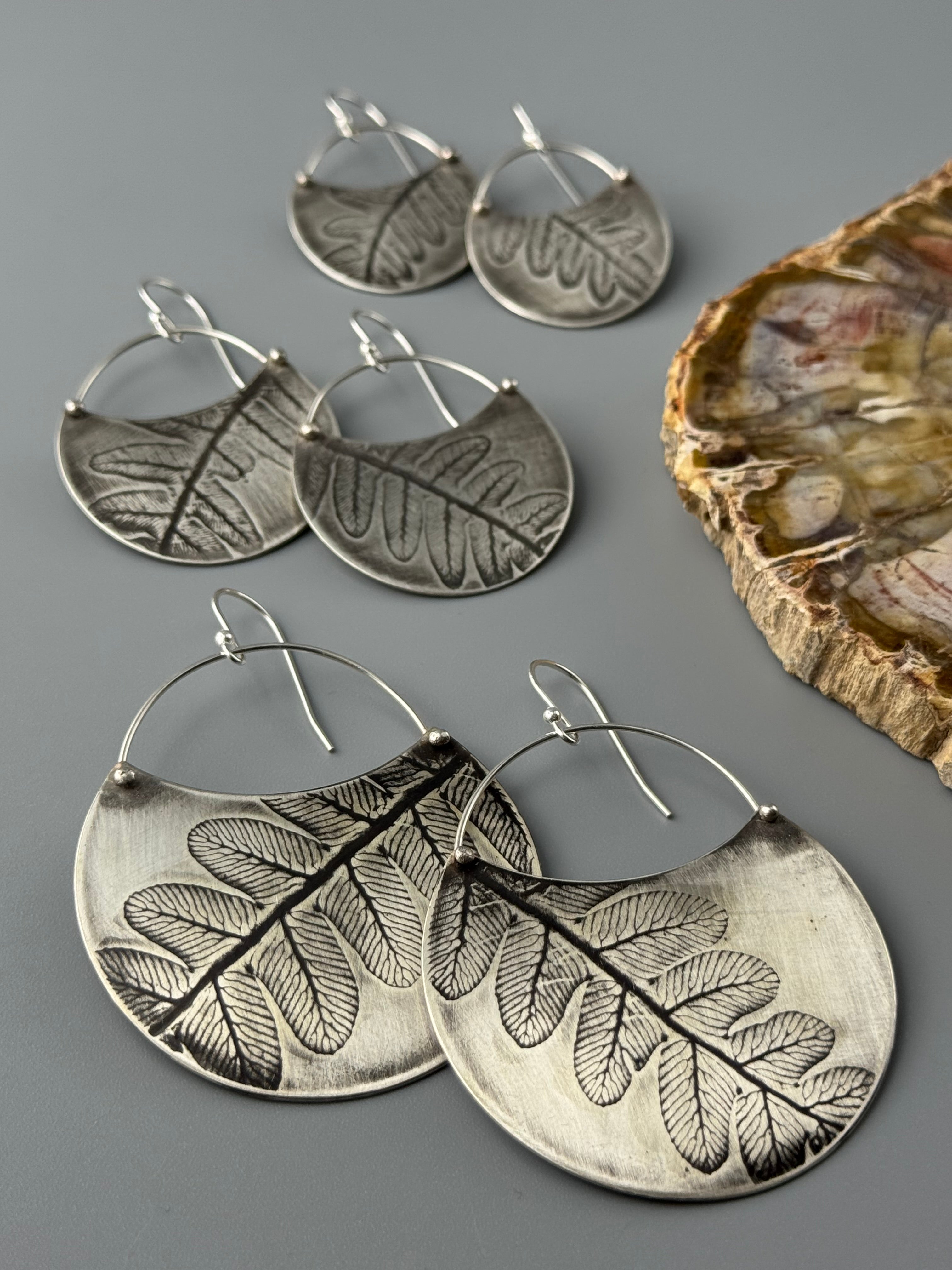 •FERN CRESCENT• silver dangle earrings