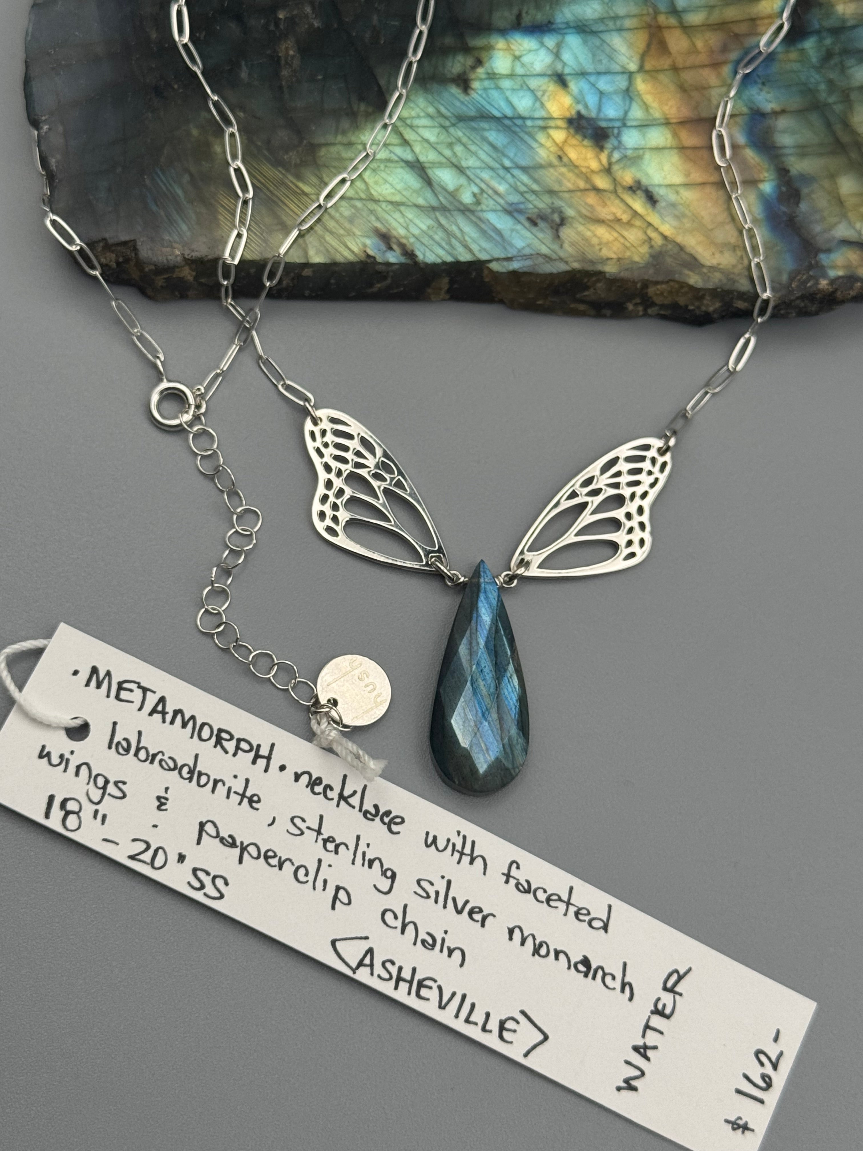 •METAMORPH• faceted labradorite + silver necklace (18"-20" long)