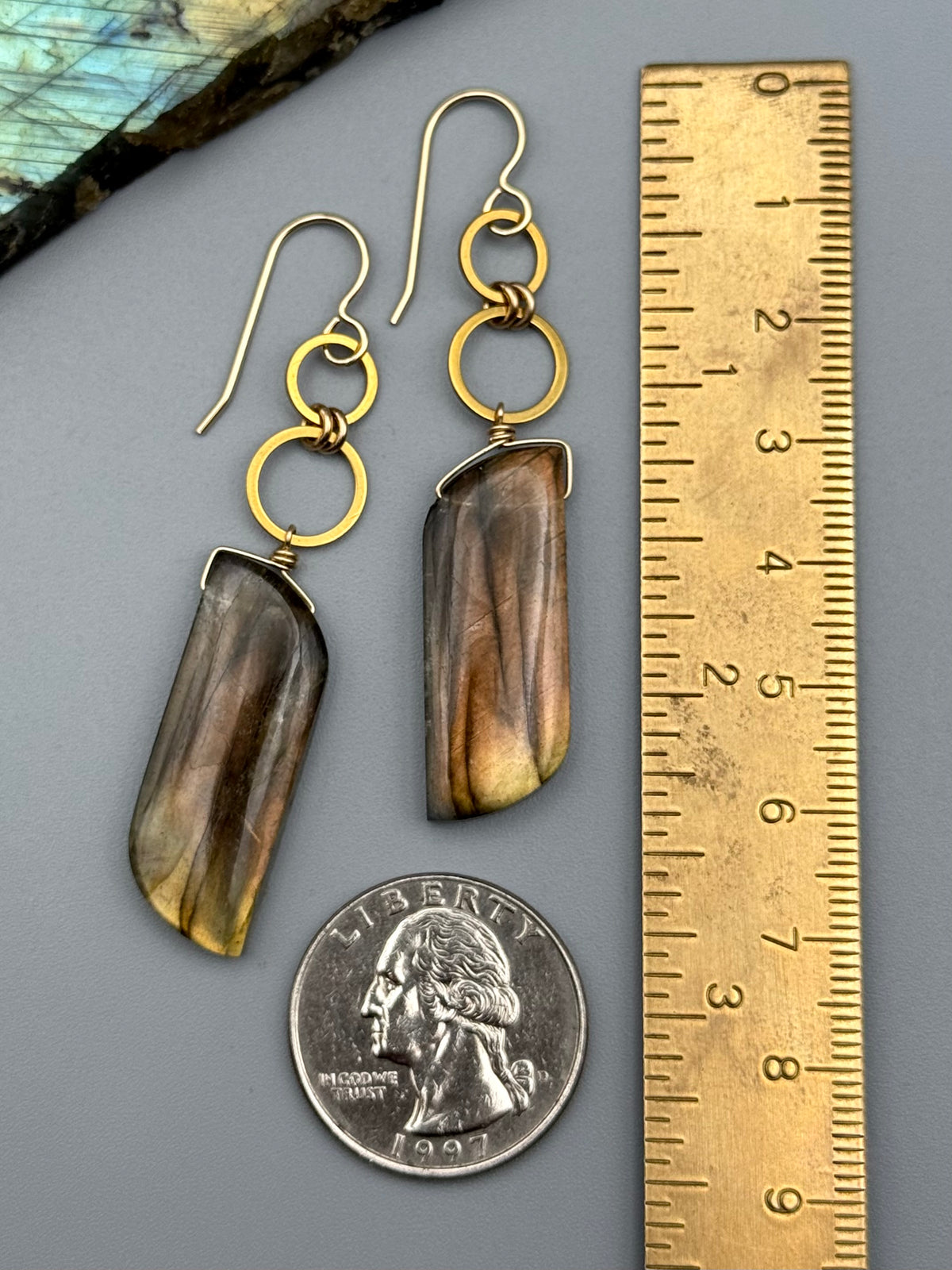 •FOUR OF CUPS• golden labradorite partridge + gold earrings