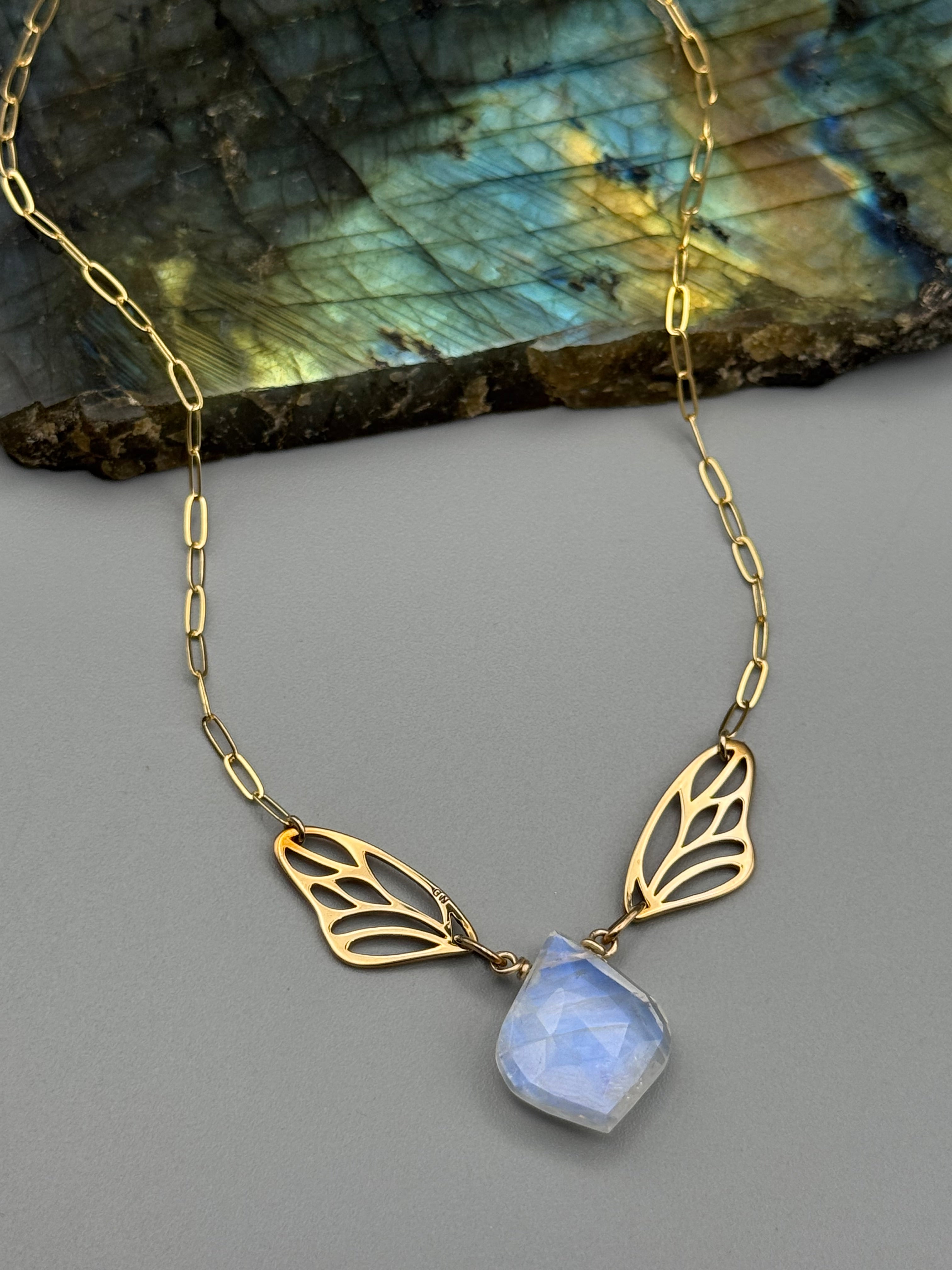 •METAMORPH• rainbow moonstone + gold necklace (16"-18" long)
