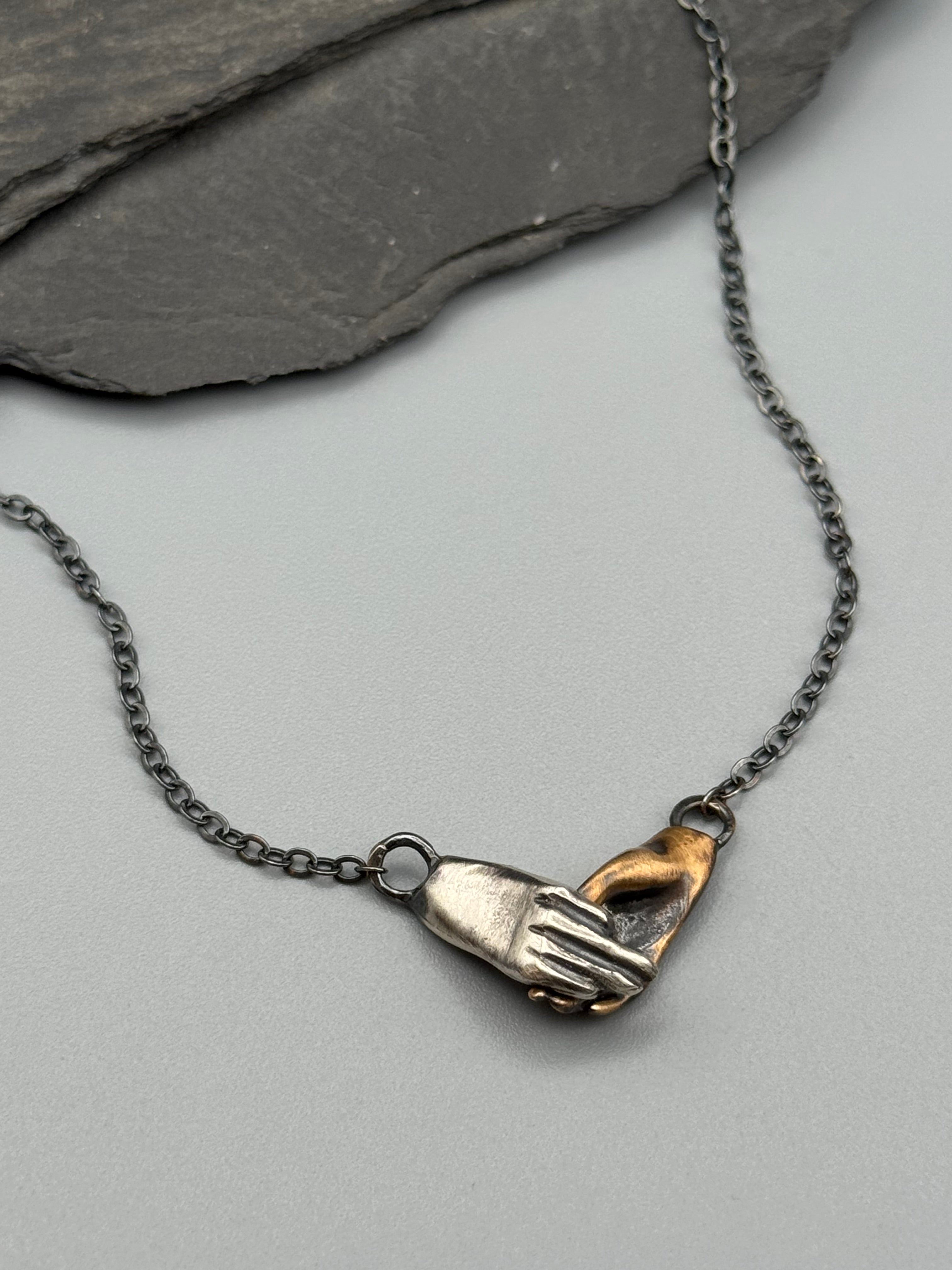 •HOLDING HANDS• mixed metal necklace (19.5" long)