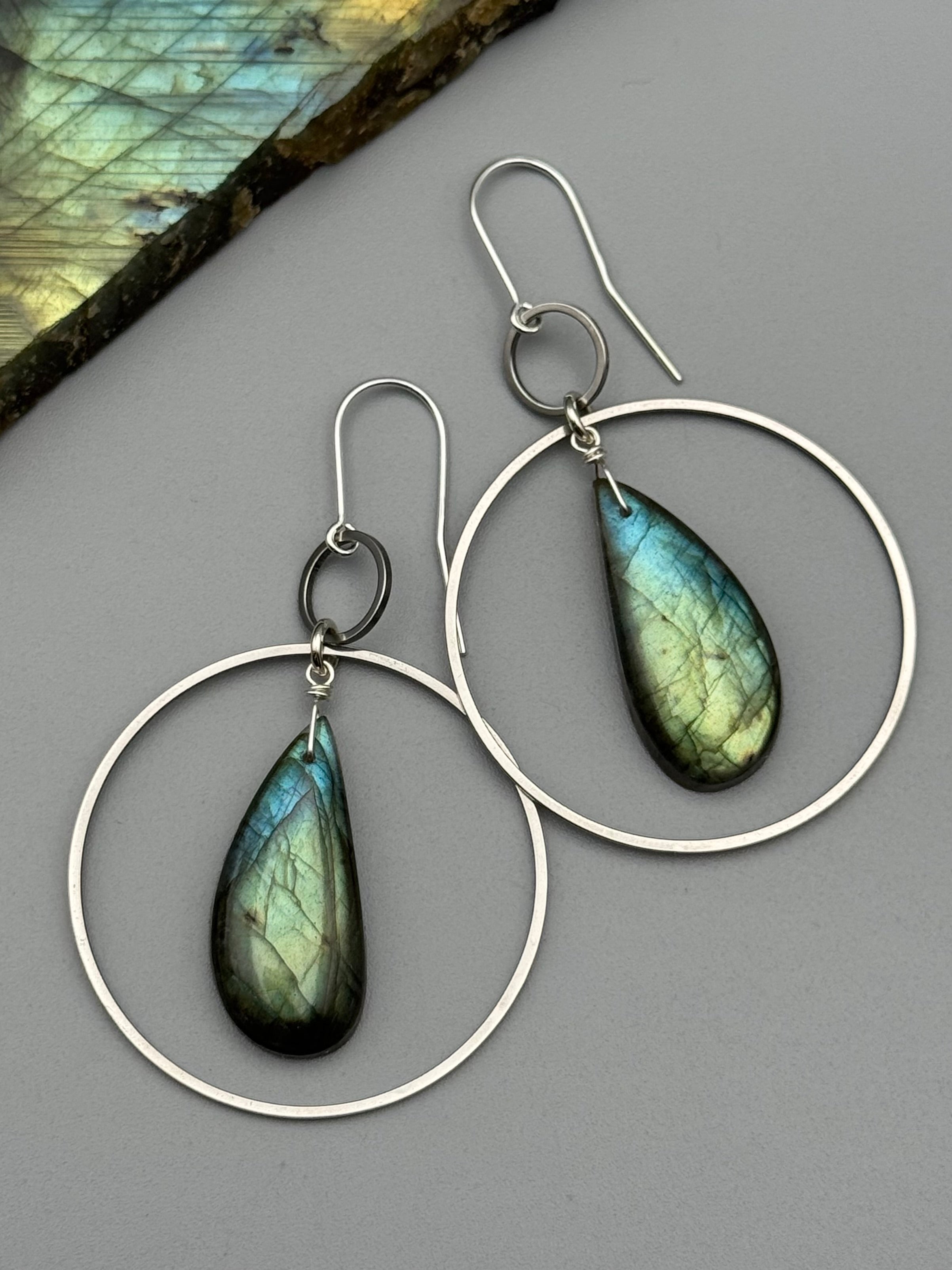 •EQUA-LUNA• labradorite wing + silver earrings