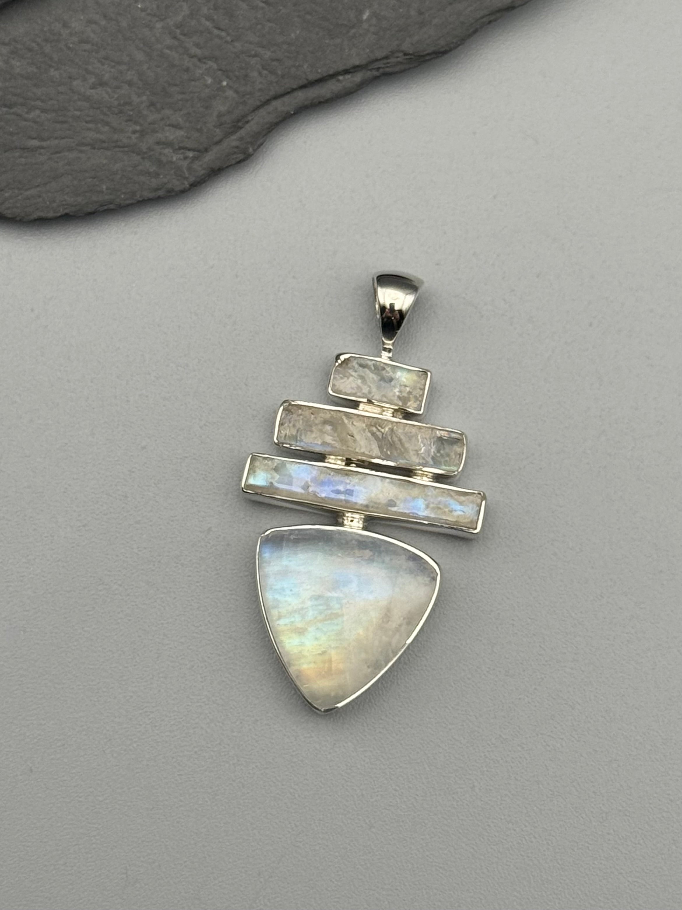 •RAINBOW MOONSTONE - PAGODA• sterling silver pendant