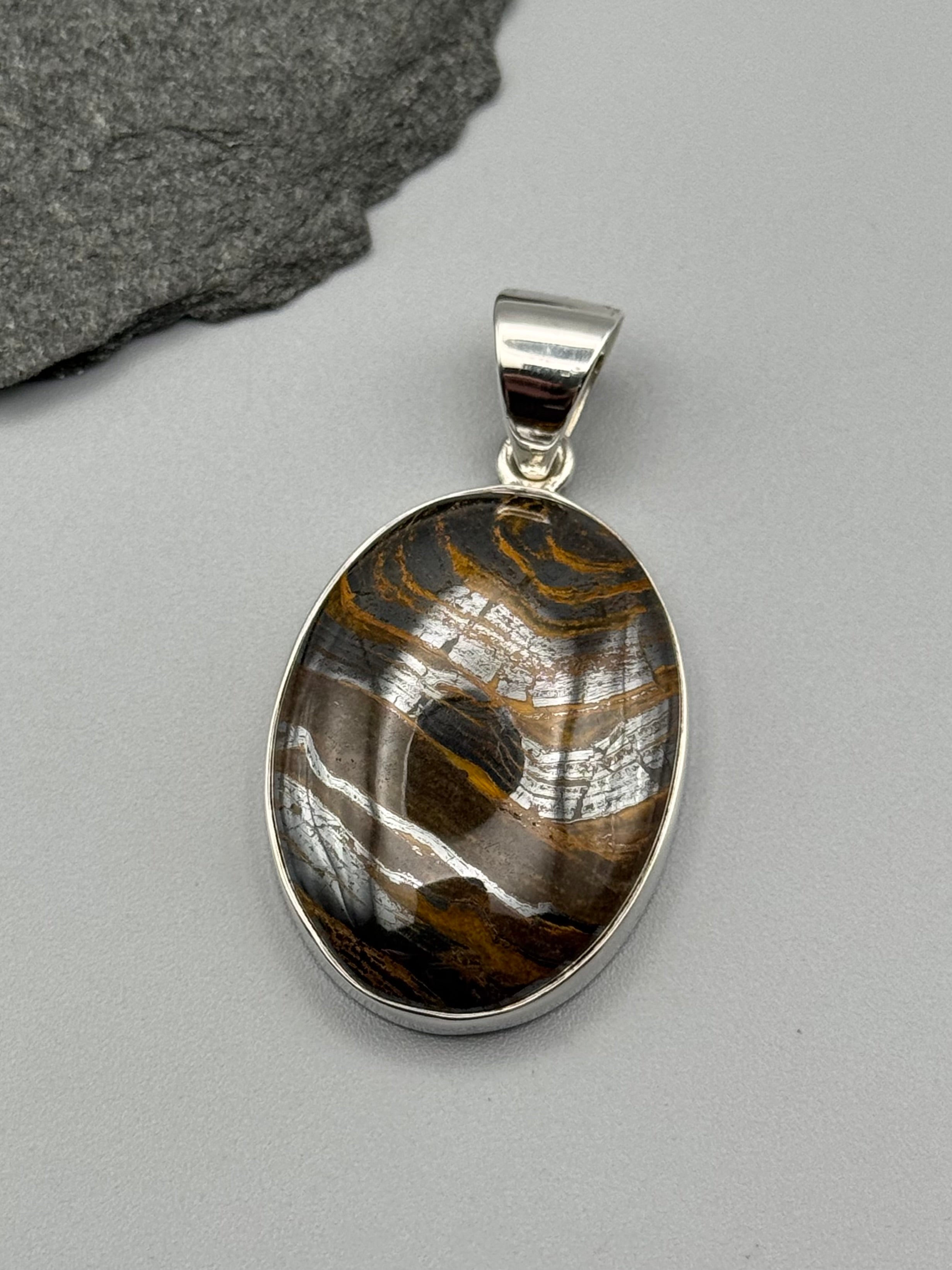 •TIGER IRON - OVAL 1• sterling silver pendant