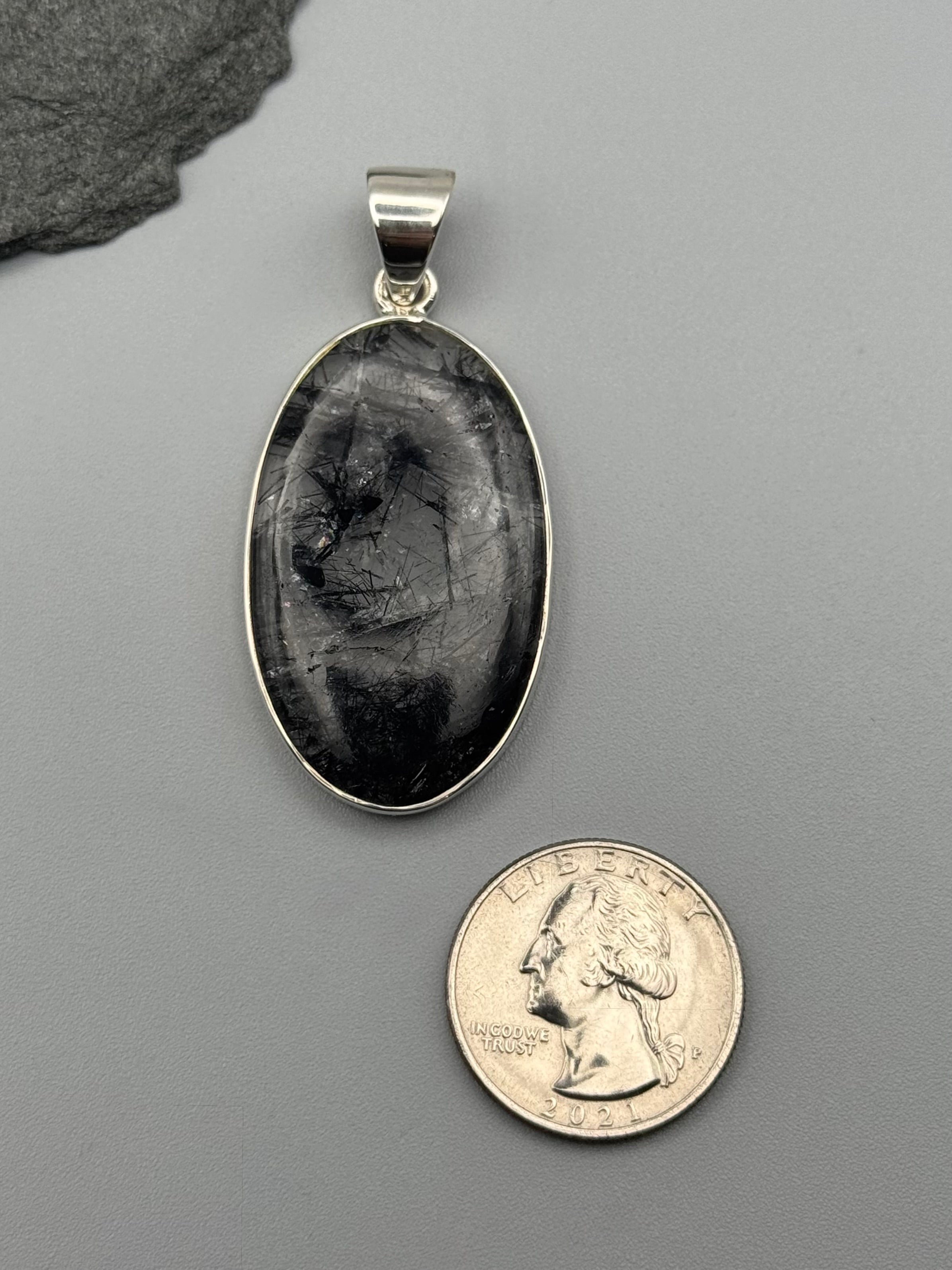 •TOURMALINATED QUARTZ - OVAL 1• sterling silver pendant