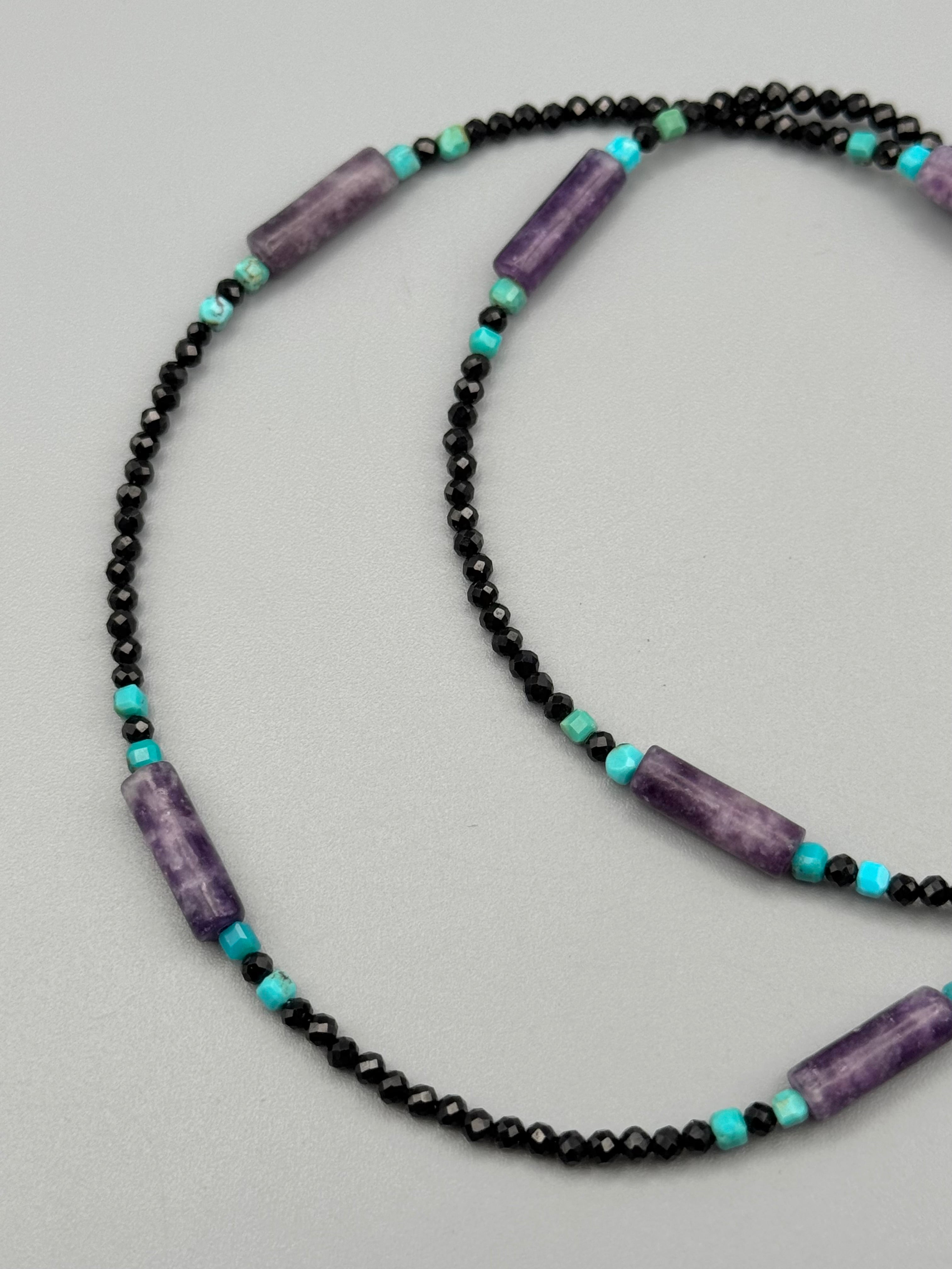 •LEPIDOLITE - MULTI-STONE STRAND• silver beaded necklace (19" long)
