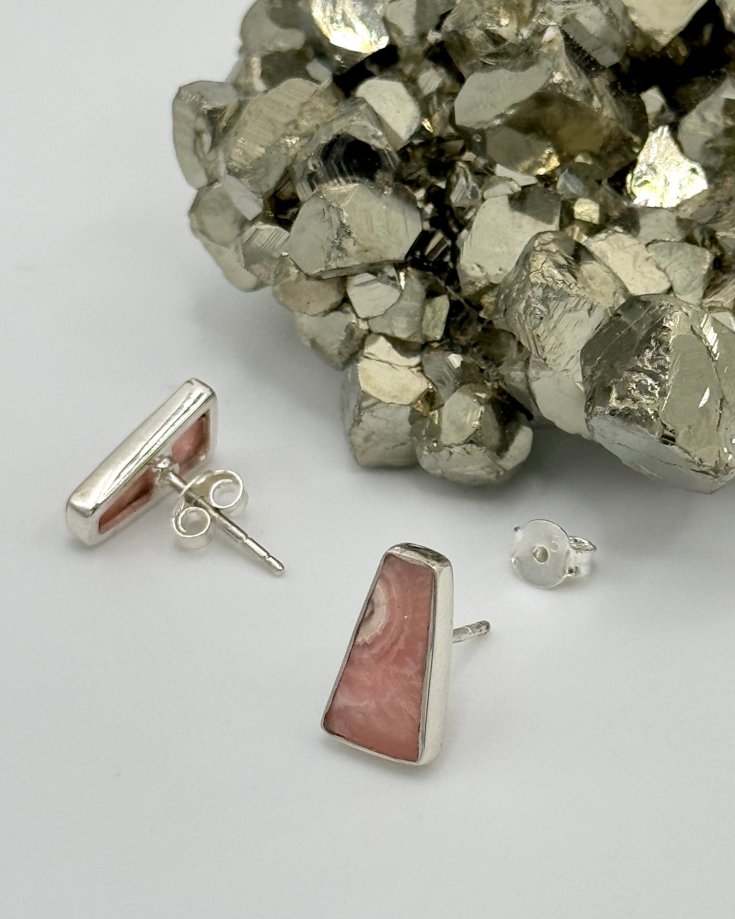 •RHODOCHROSITE - PORTAL• silver bezel set stud earrings