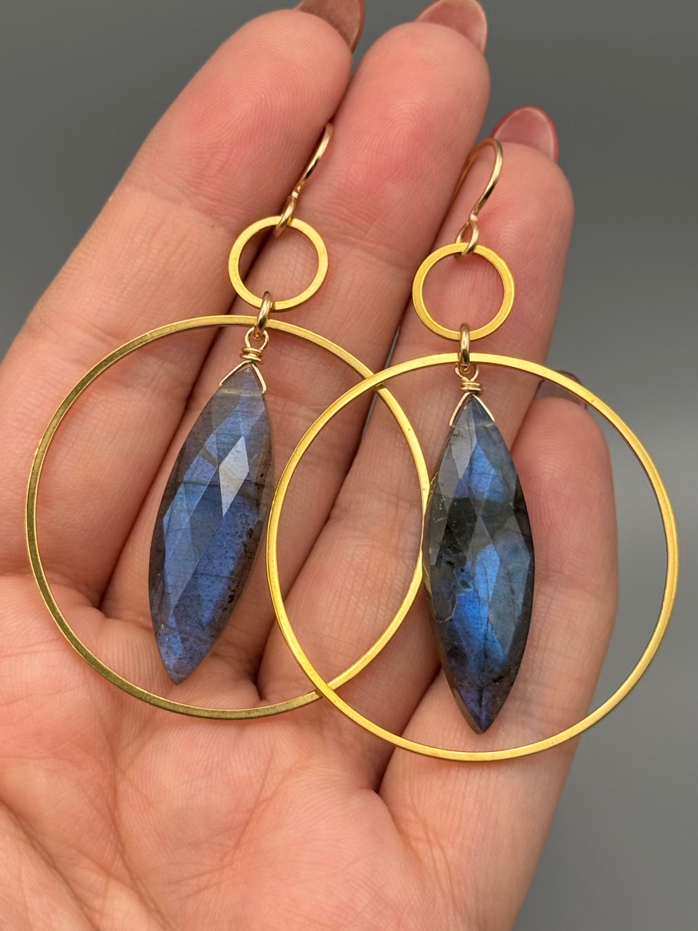 •EQUA-LUNA• labradorite marquise + gold earrings