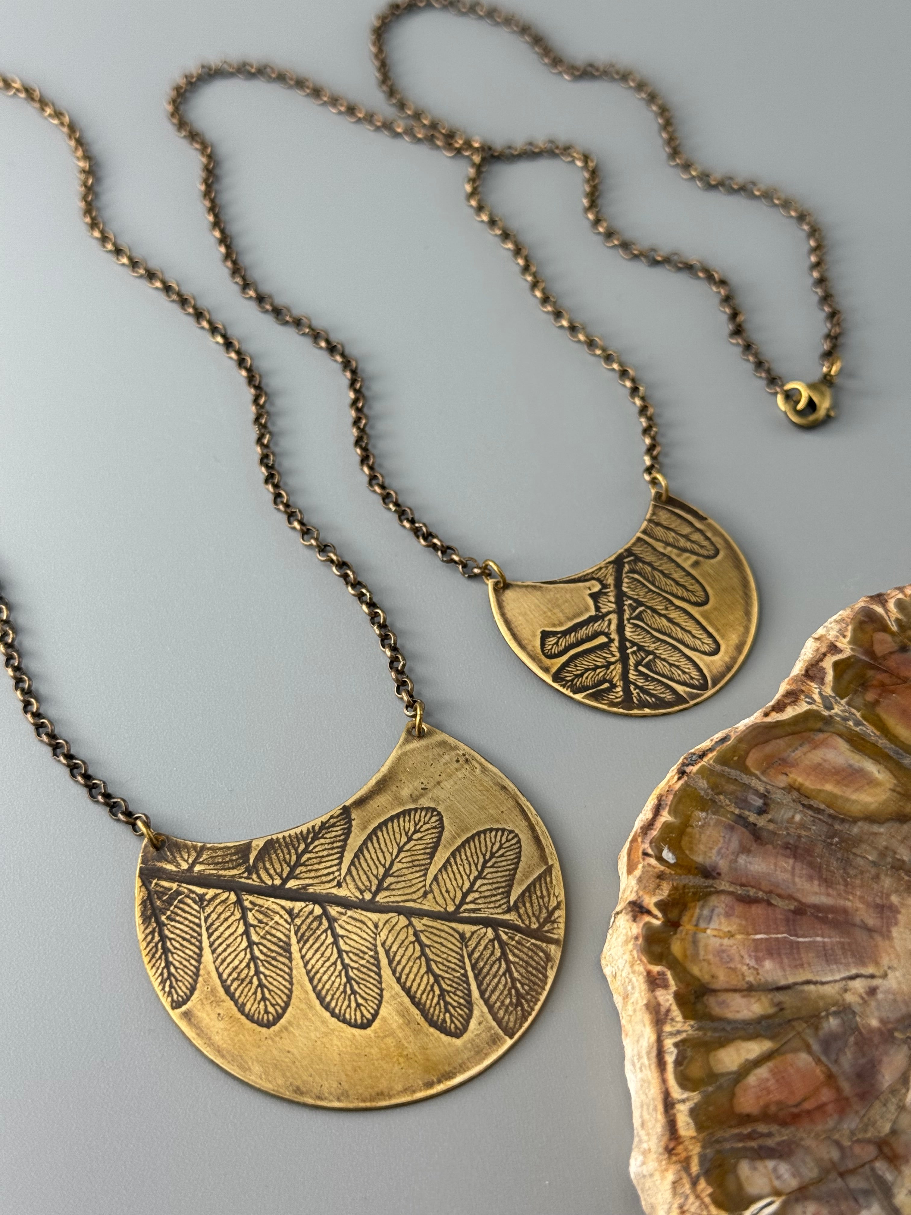•FERN CRESCENT• brass necklace (20" long)