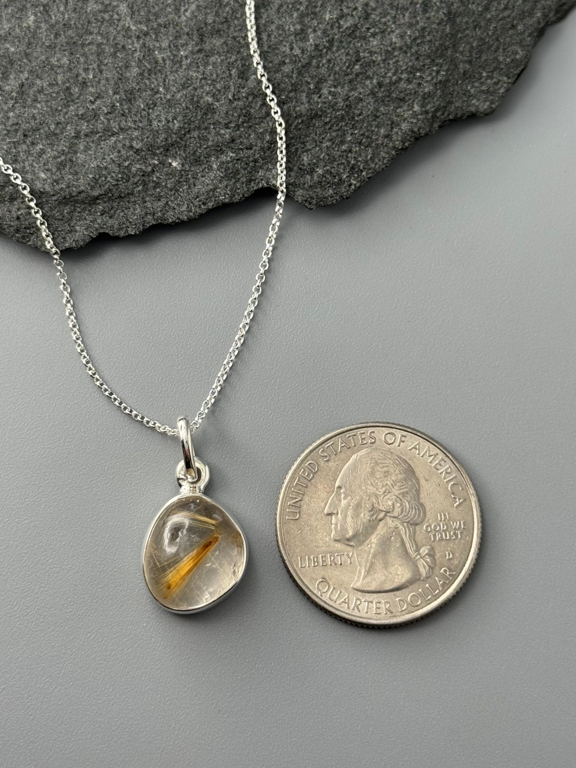 •RUTILATED QUARTZ - SMALL FREEFORM• sterling silver necklace (18" long)