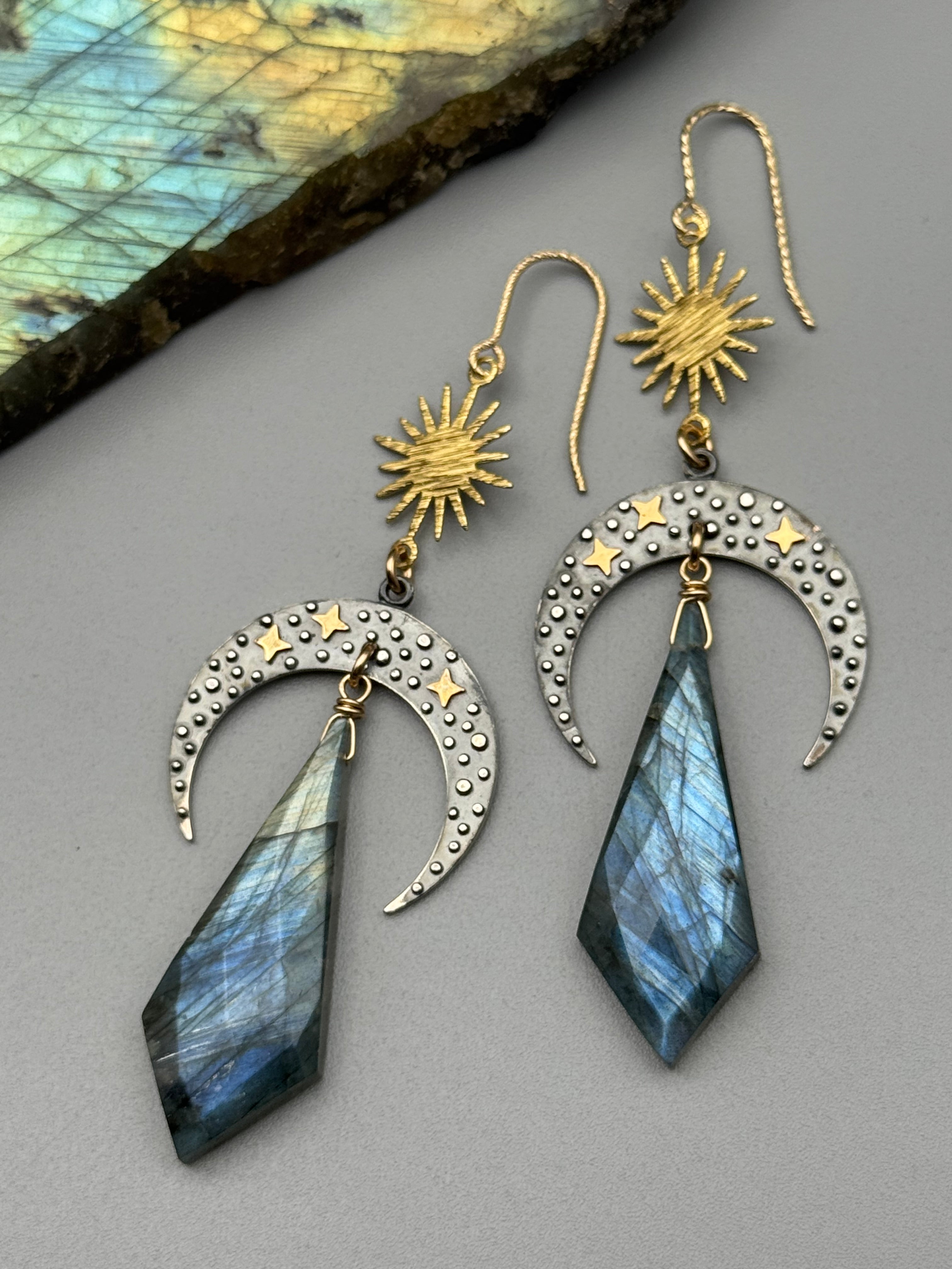 •CELESTIAL ECLIPSE• labradorite + mixed metal earrings