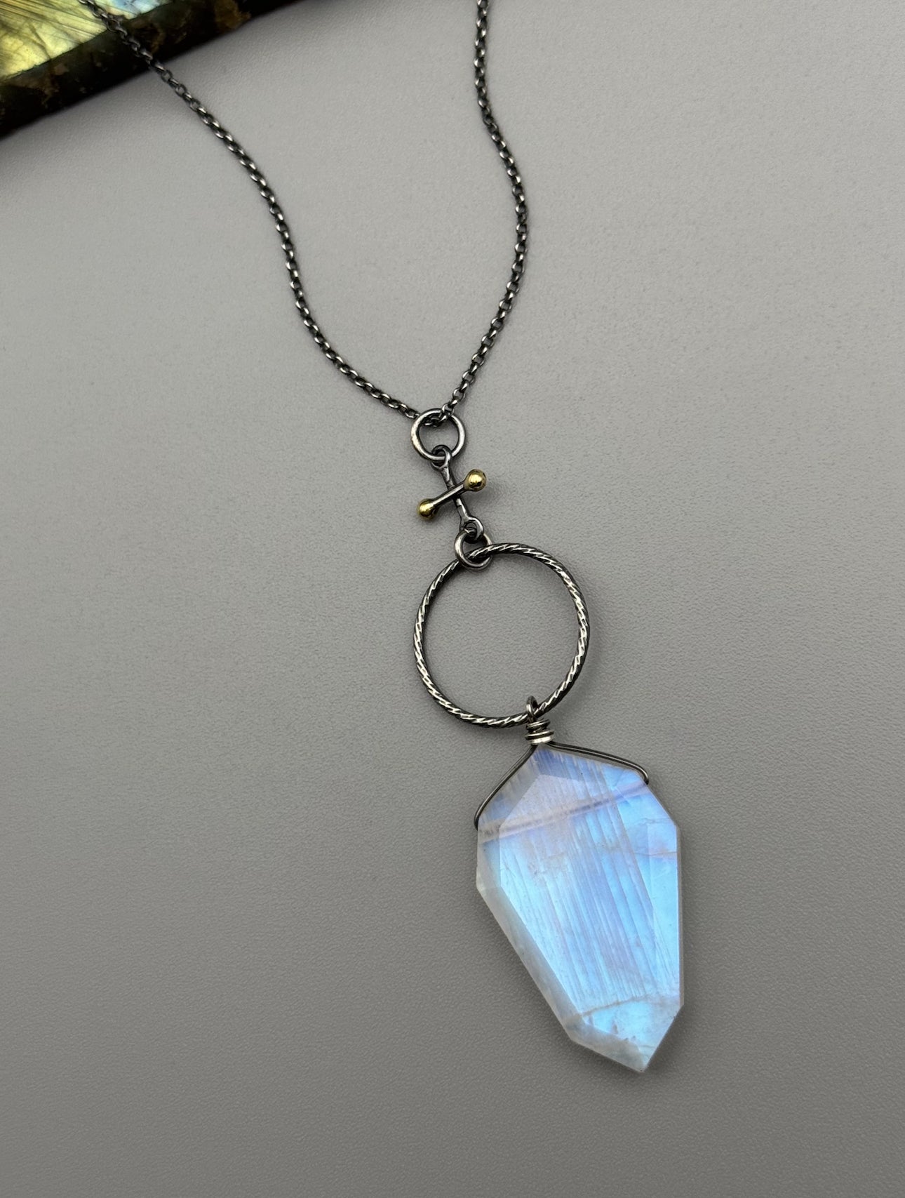 •INVOKE• rainbow moonstone + mixed metal necklace (16"-18" long)