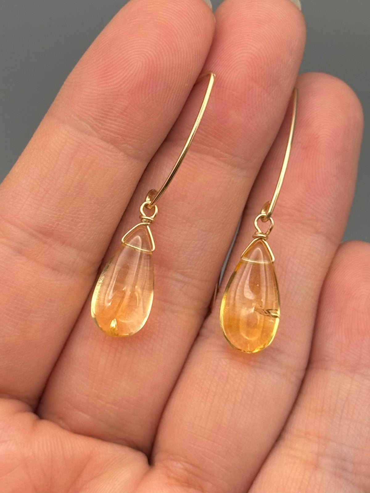 •STRAY• citrine tear + gold earrings