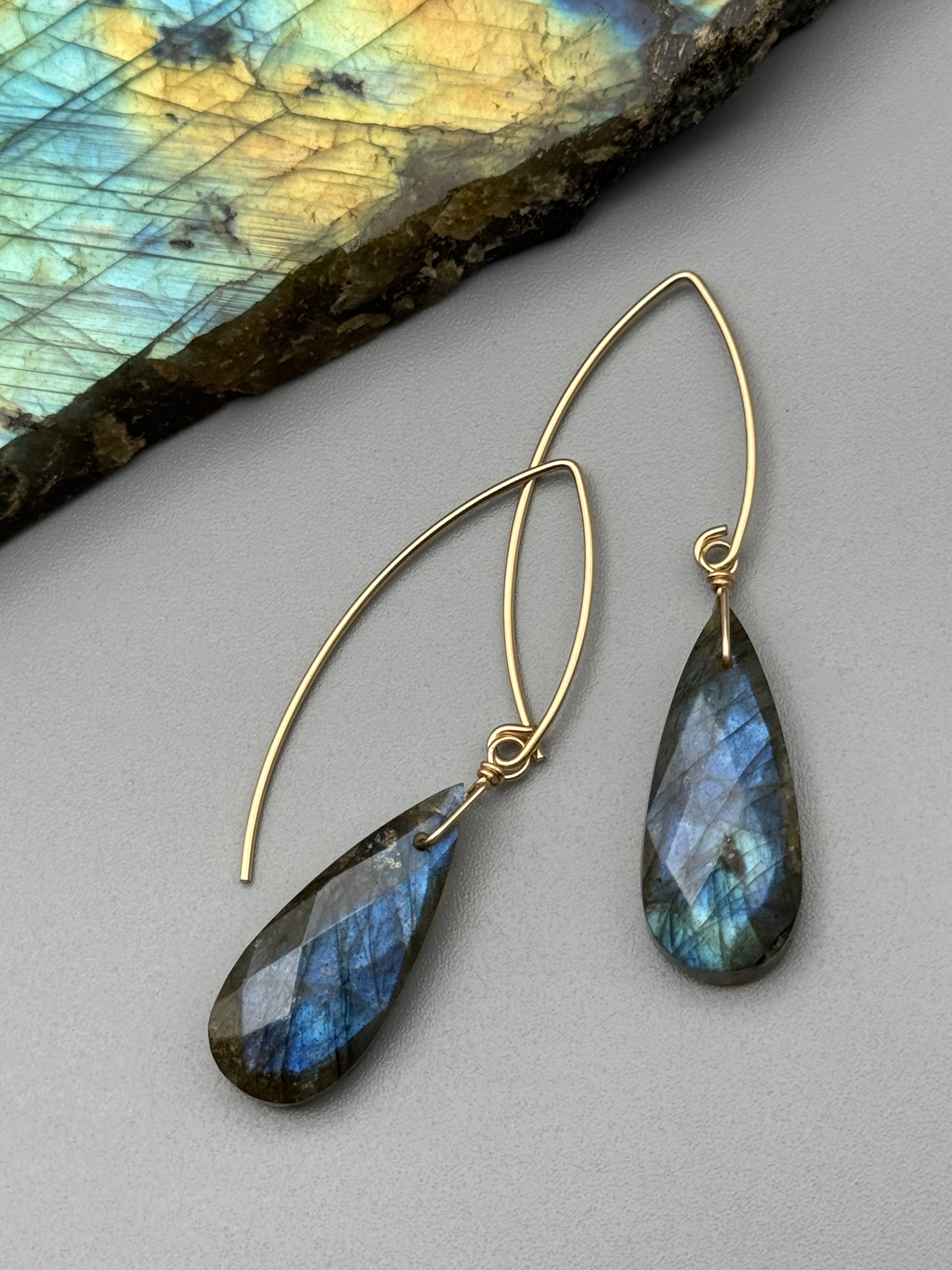 •STRAY• labradorite tear + gold earrings