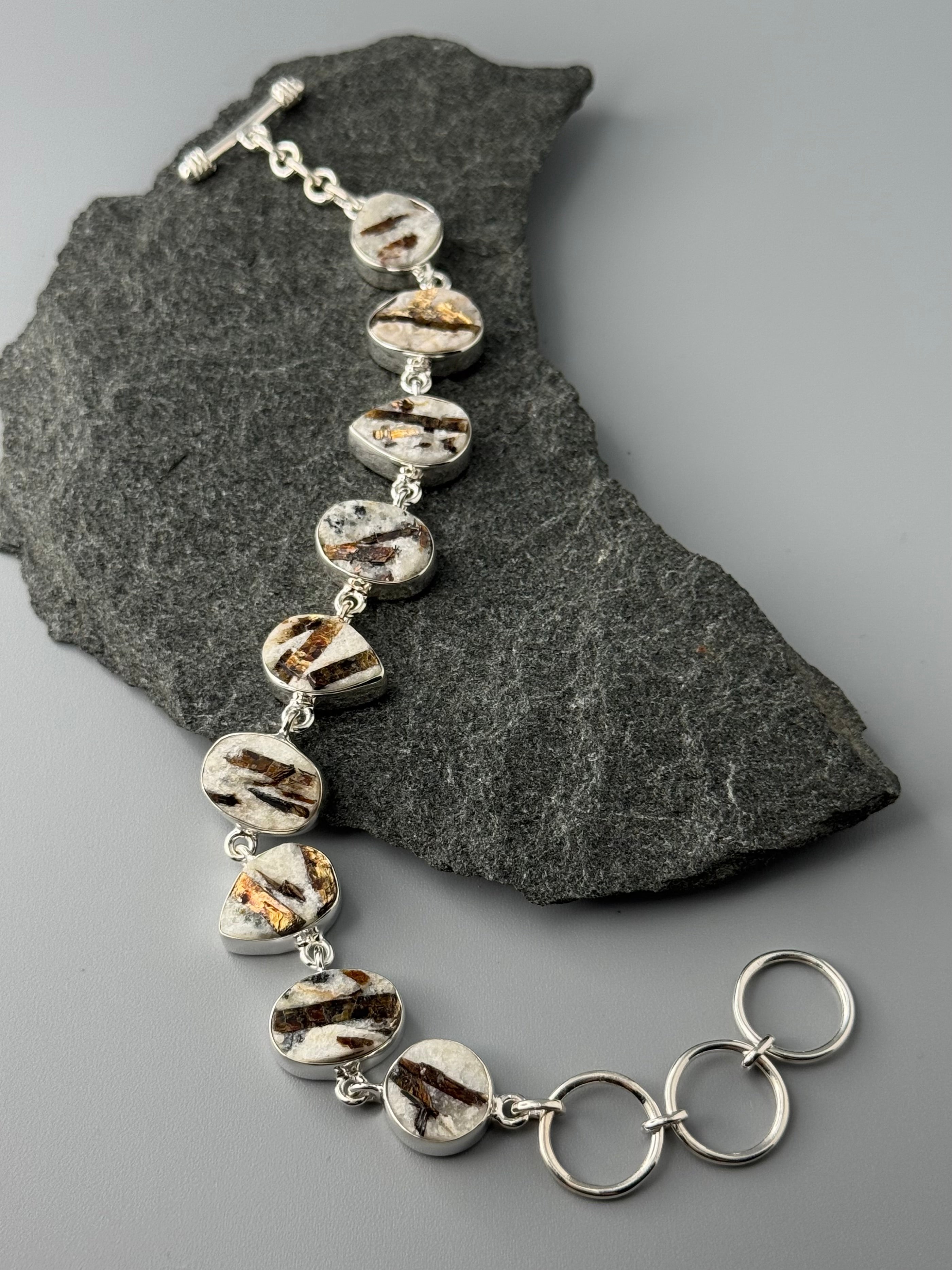 •ASTROPHYLLITE - GEO MIX• linked silver bracelet (7" - 8.25")