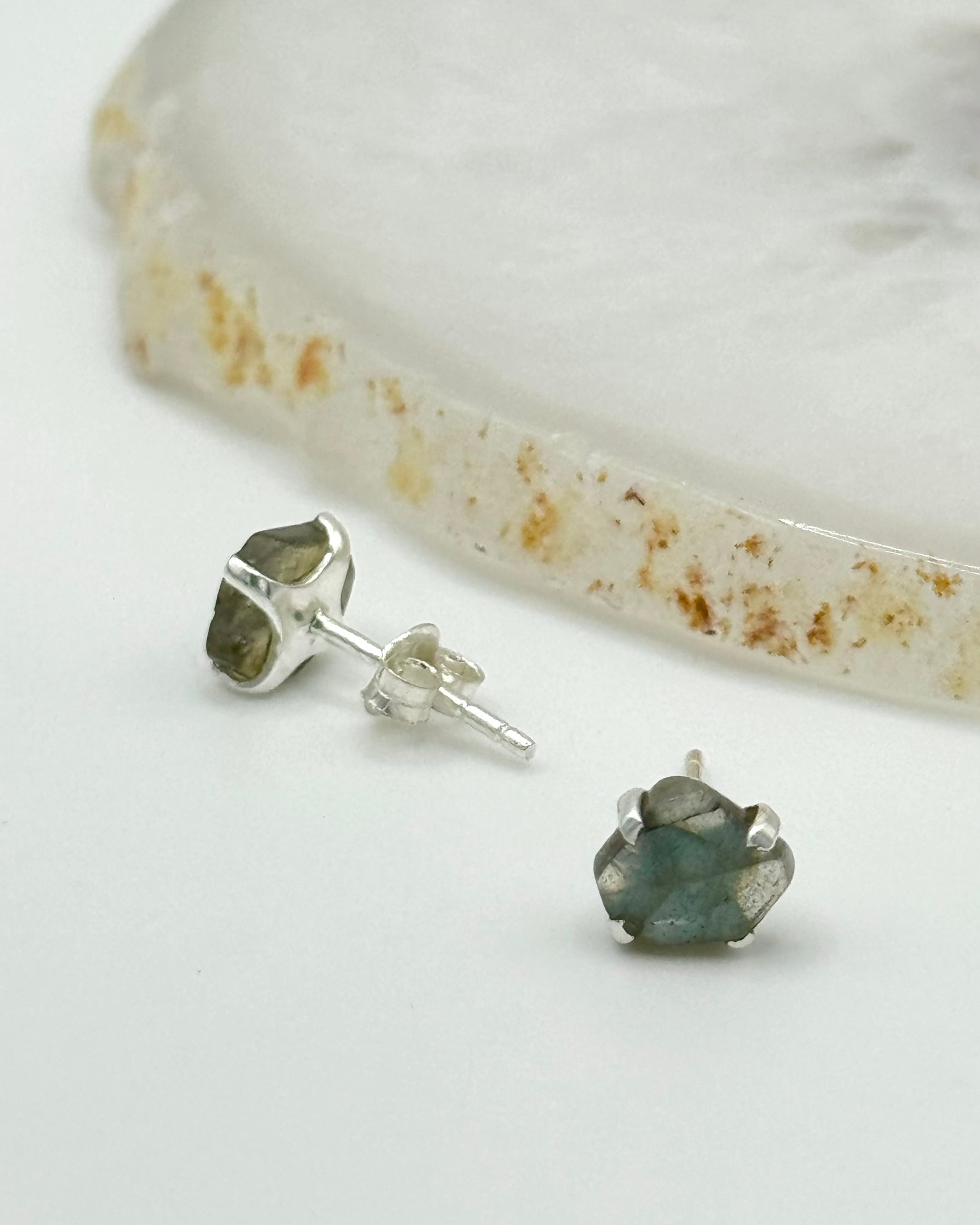 •LABRADORITE - FREEFORM• silver prong set stud earrings
