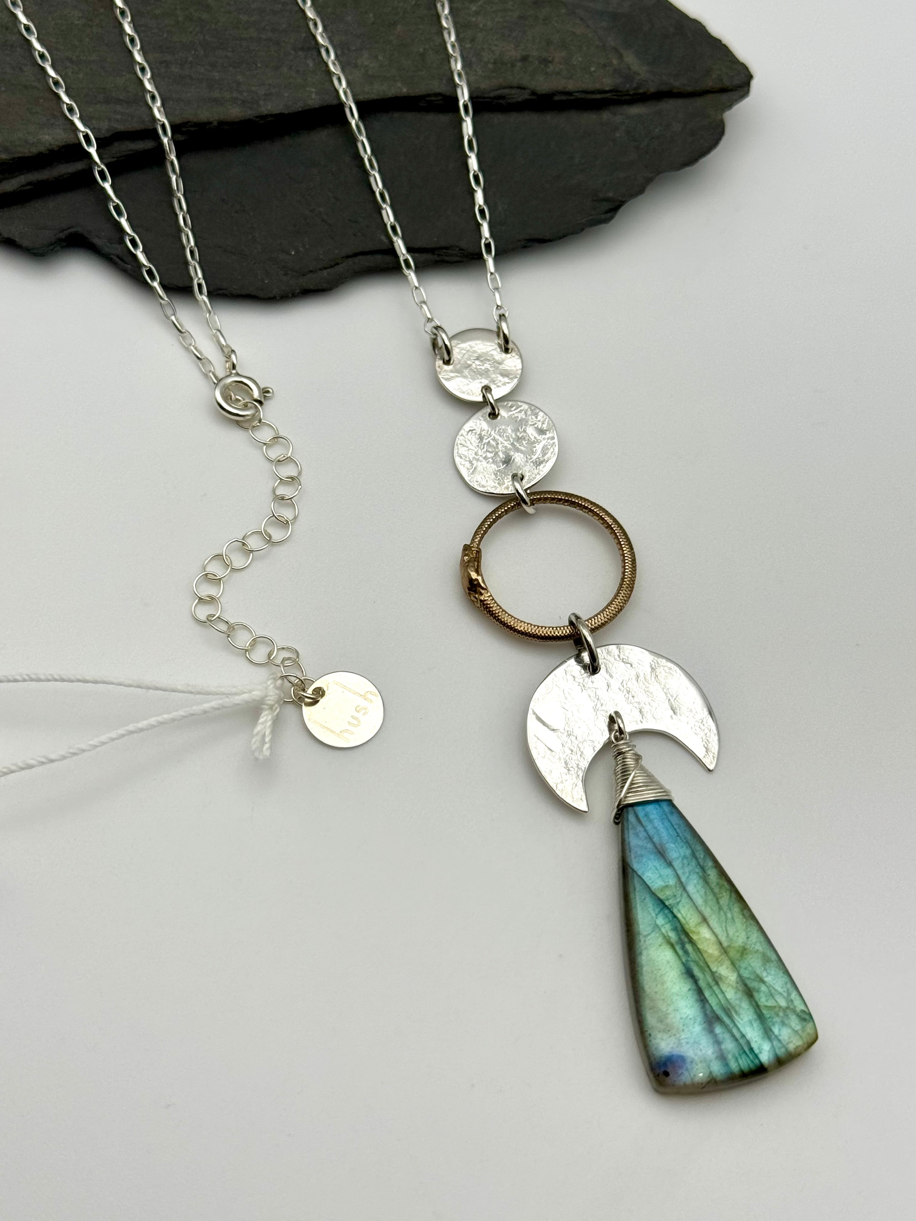 •NYX• labradorite + ouroboros + mixed metal necklace (28"-30" long)