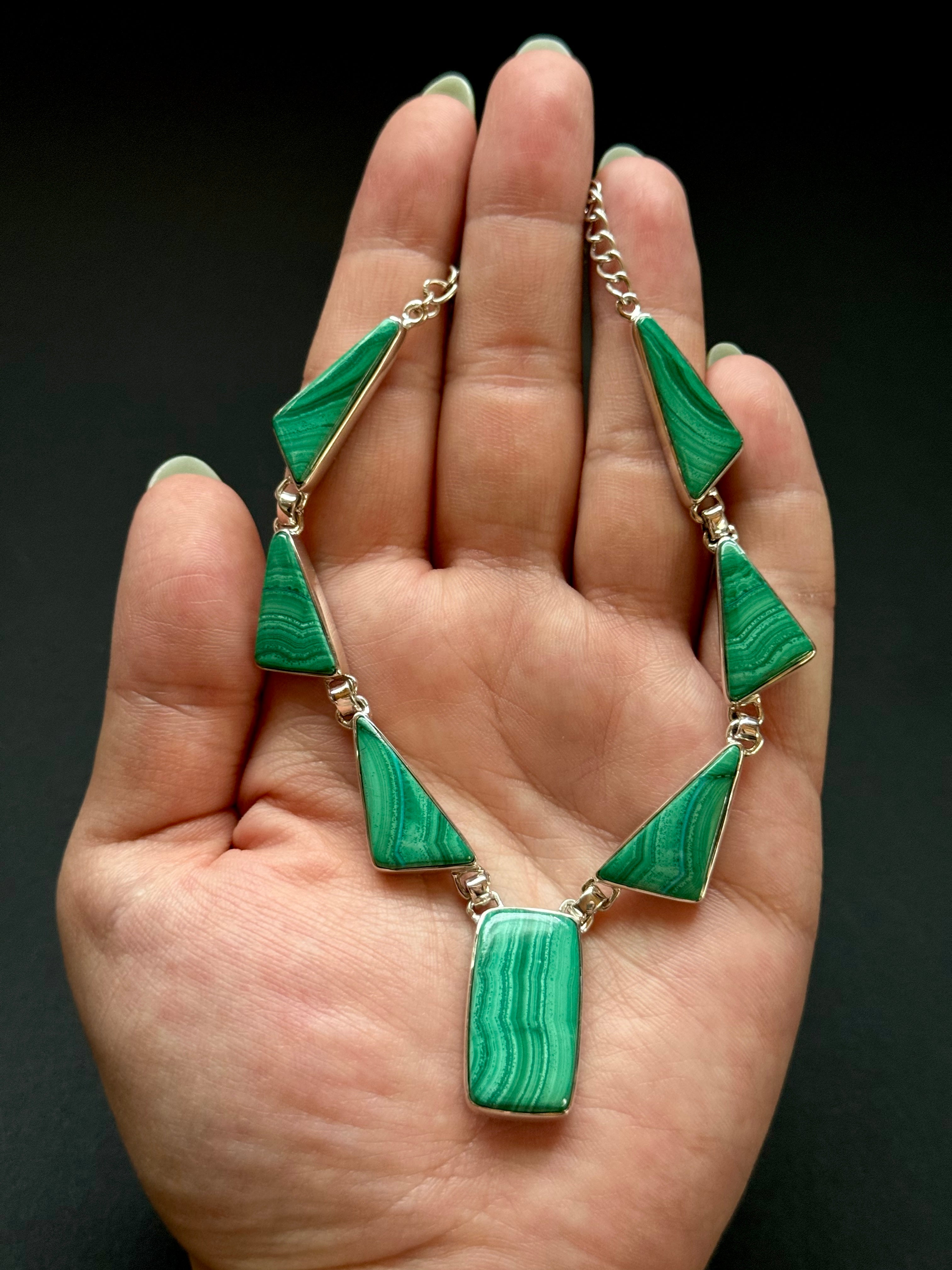 •MALACHITE• multi-stone + silver necklace (ADJ to 18")