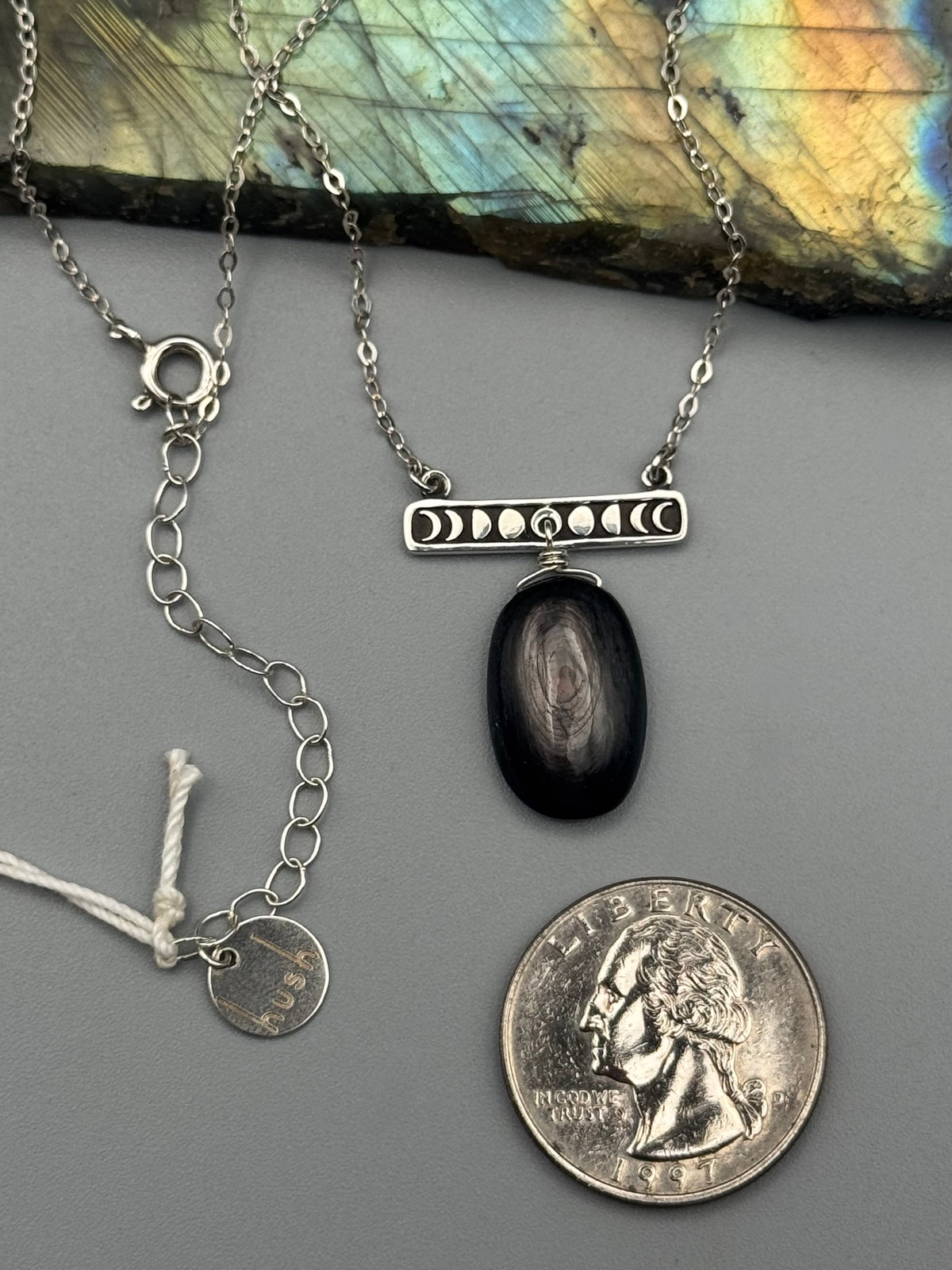 •NYX• hypersthene + silver necklace (17"-19" long)