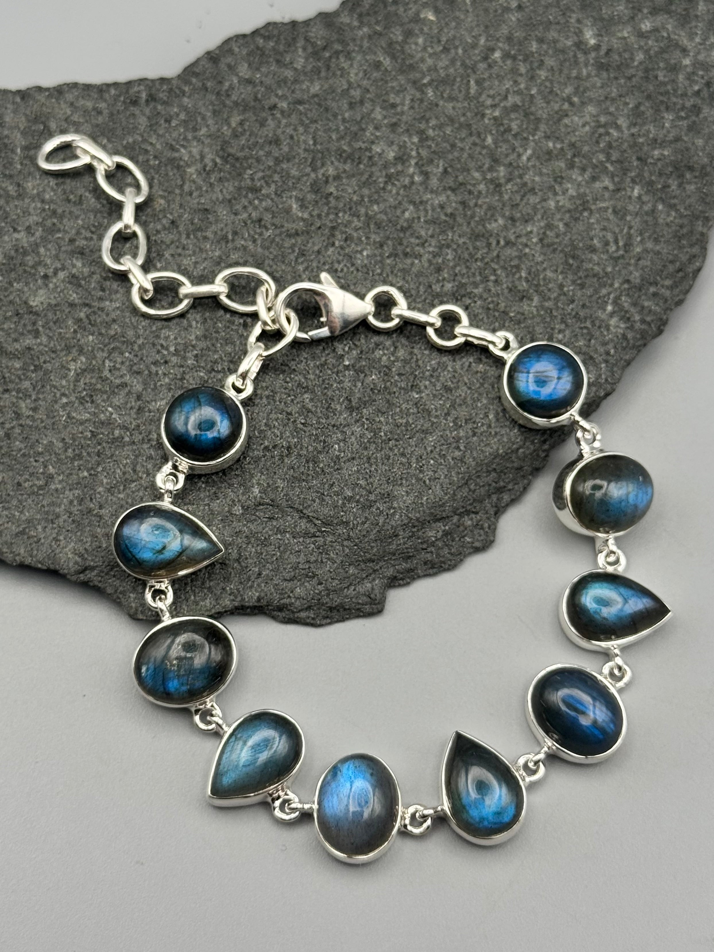 •LABRADORITE - LIL' GEO MIX - 1• linked silver bracelet (7.25" - 9")