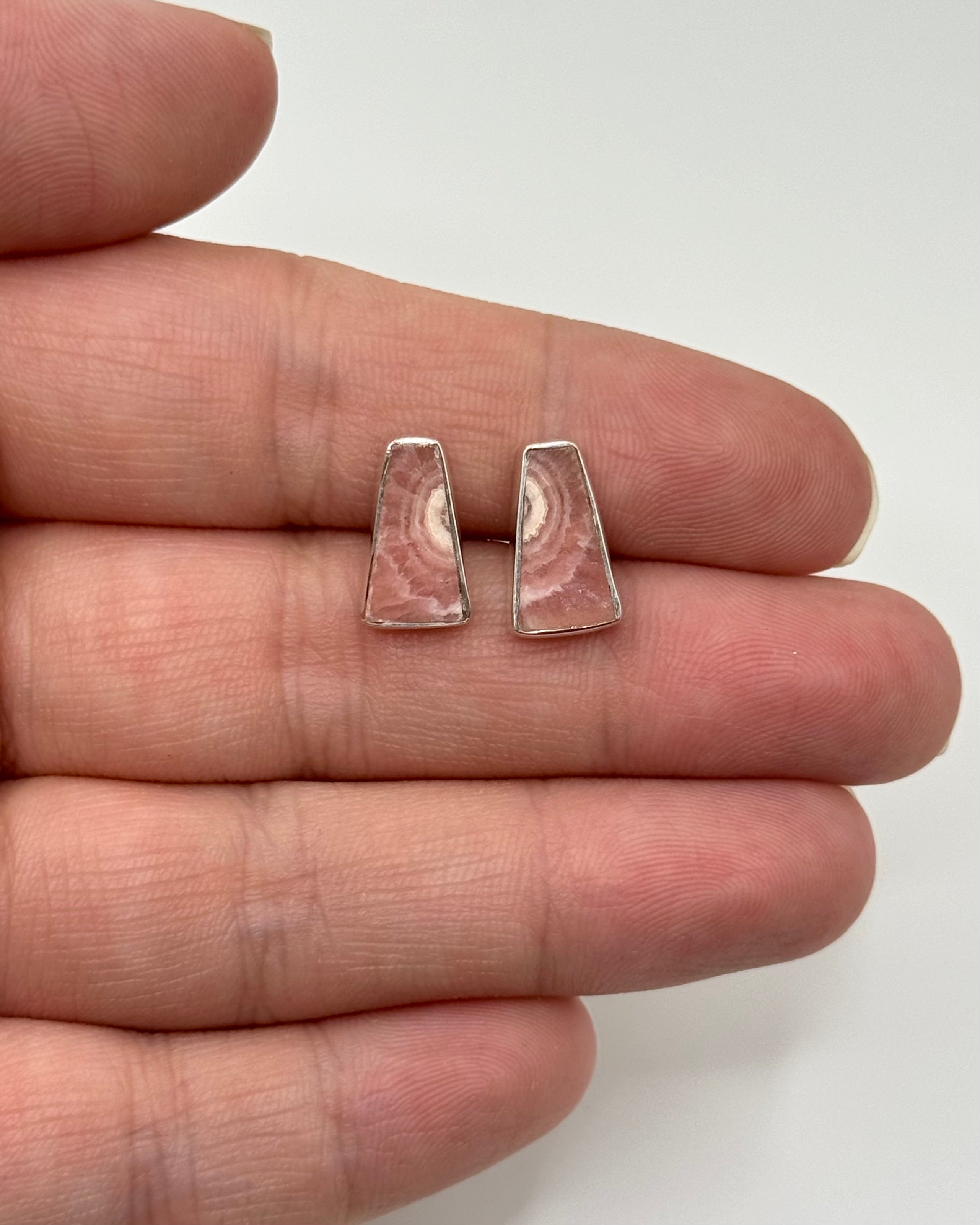 •RHODOCHROSITE - PORTAL• silver bezel set stud earrings