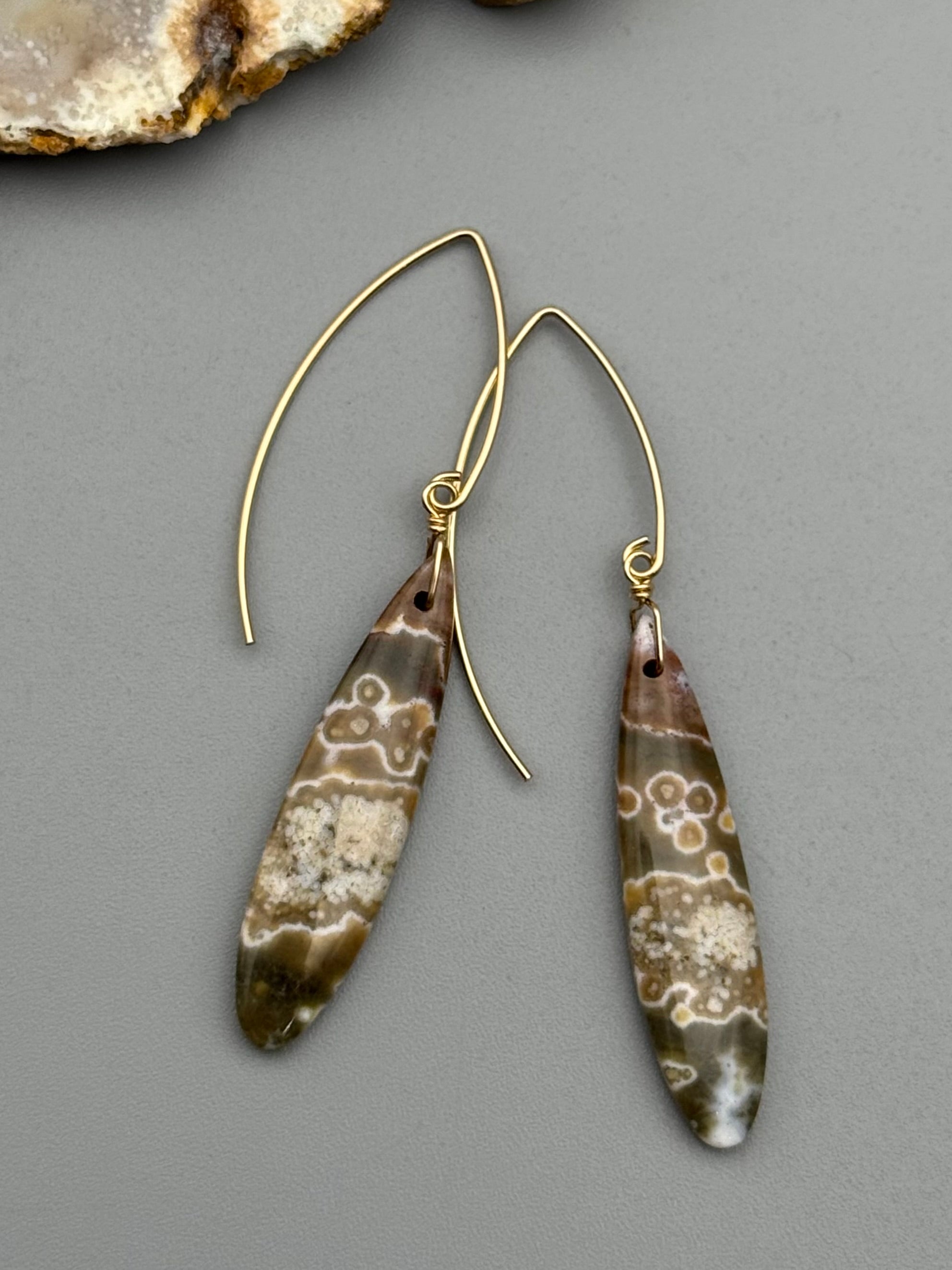 •STRAY• ocean jasper tear + gold earrings