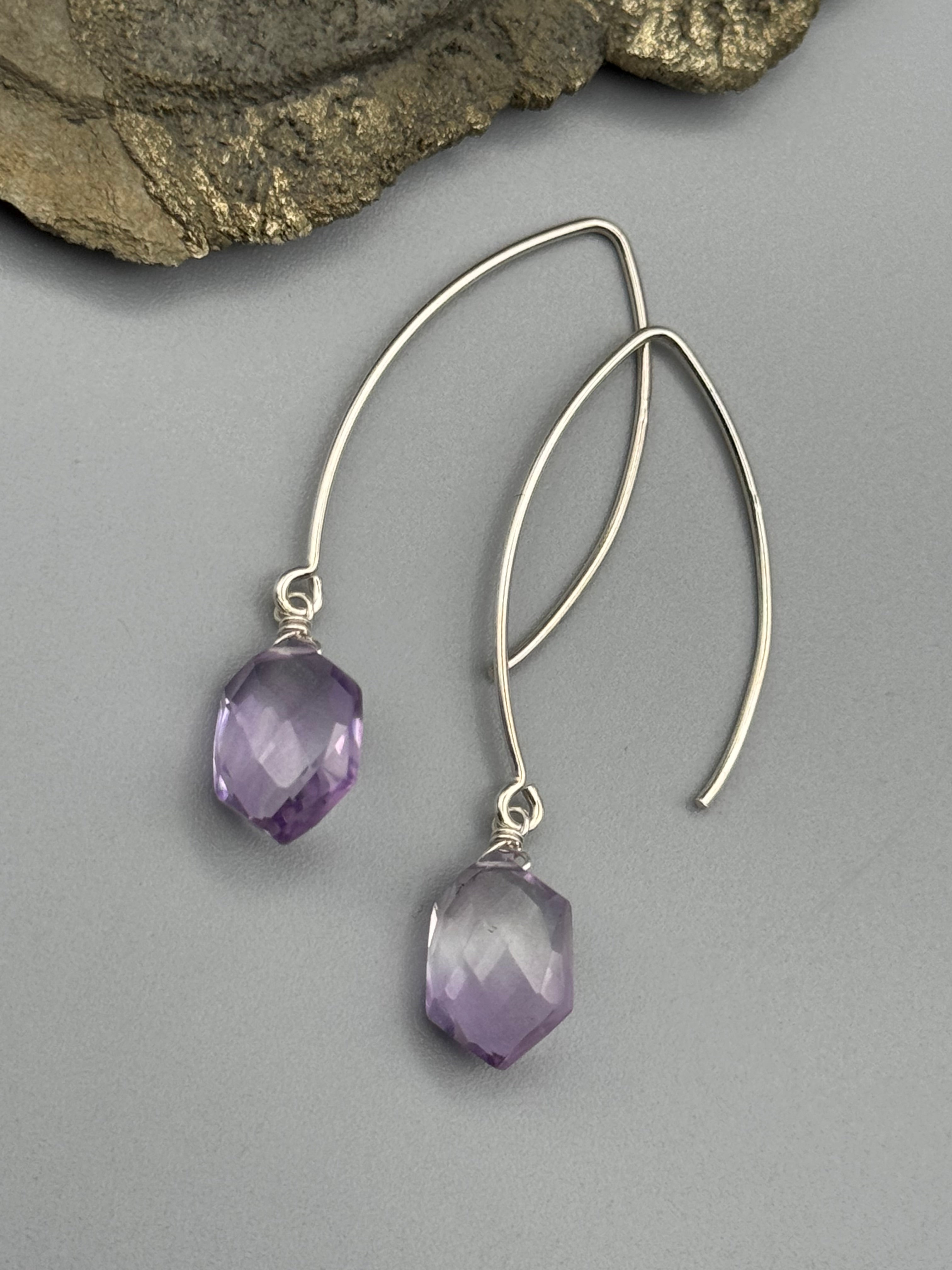 •STRAY• amethyst hex + silver earrings
