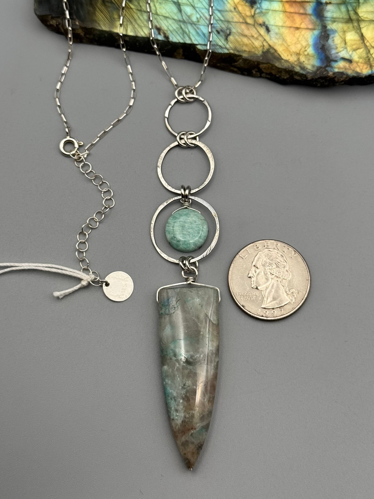 •3 OF CUPS• chrysocolla in quartz + amazonite silver necklace (26"-28" long)