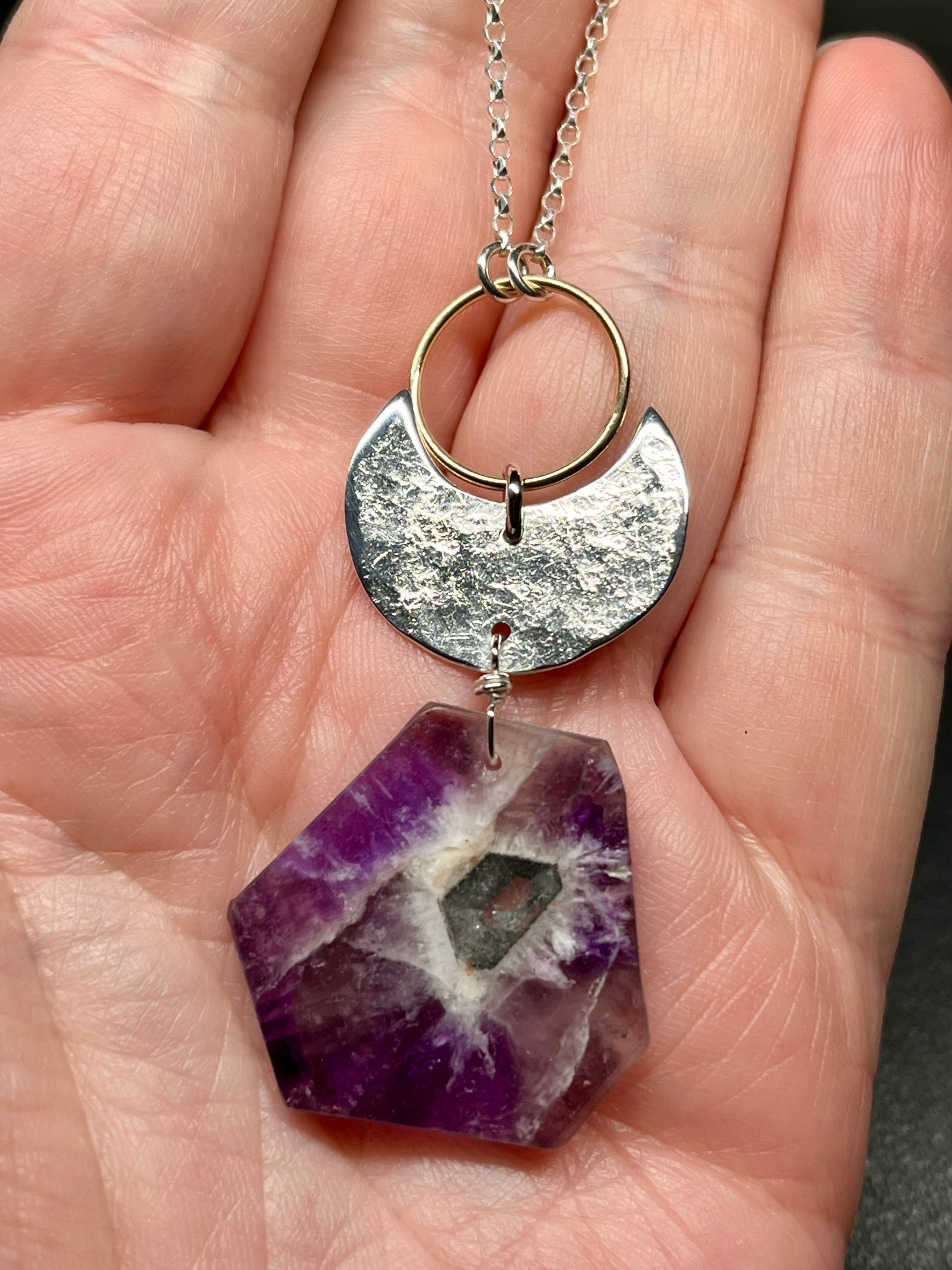 •NYX• amethyst + moon + mixed metal necklace (18"-20")