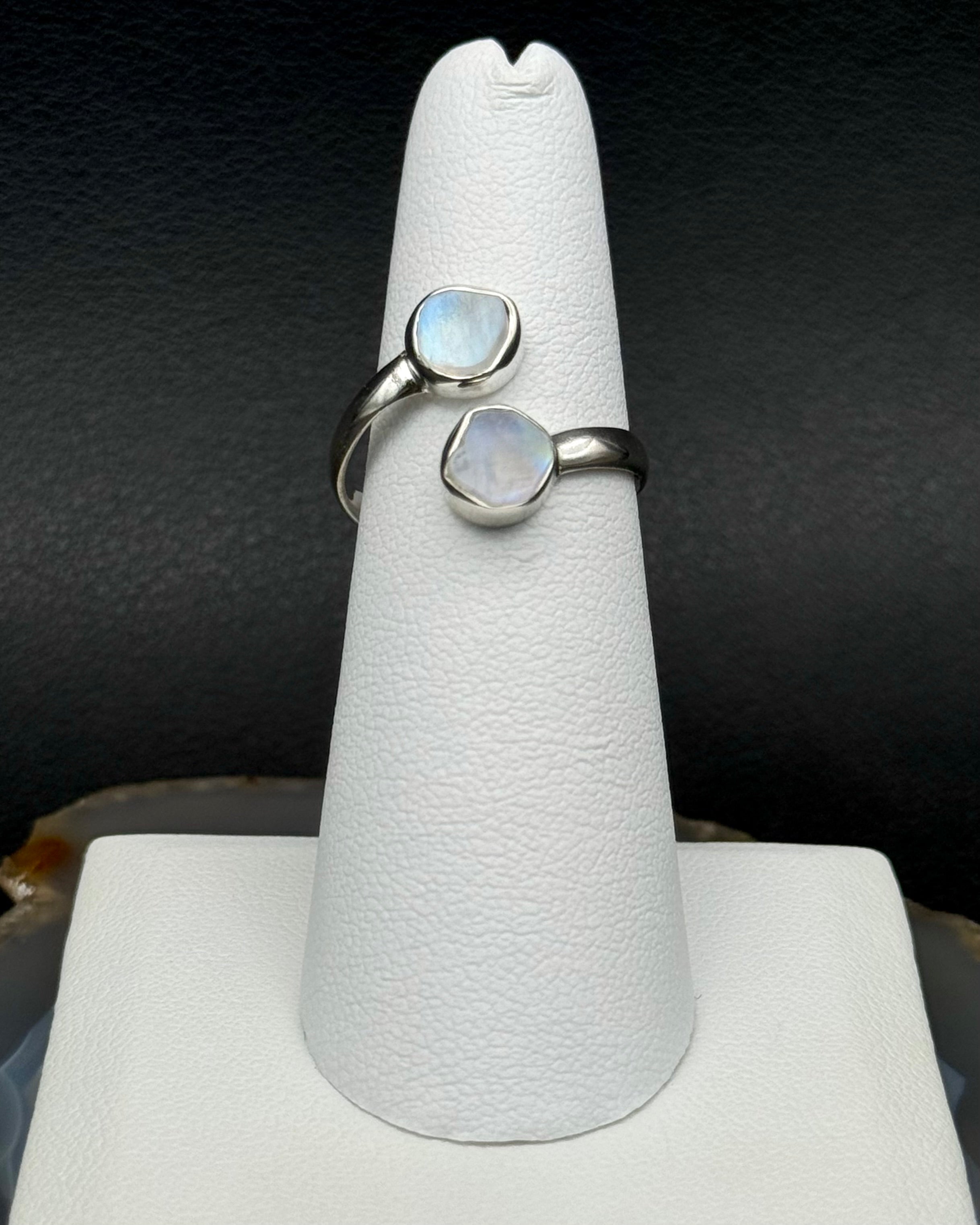 •RAINBOW MOONSTONE - LIL' FREEFORMS• adjustable silver ring