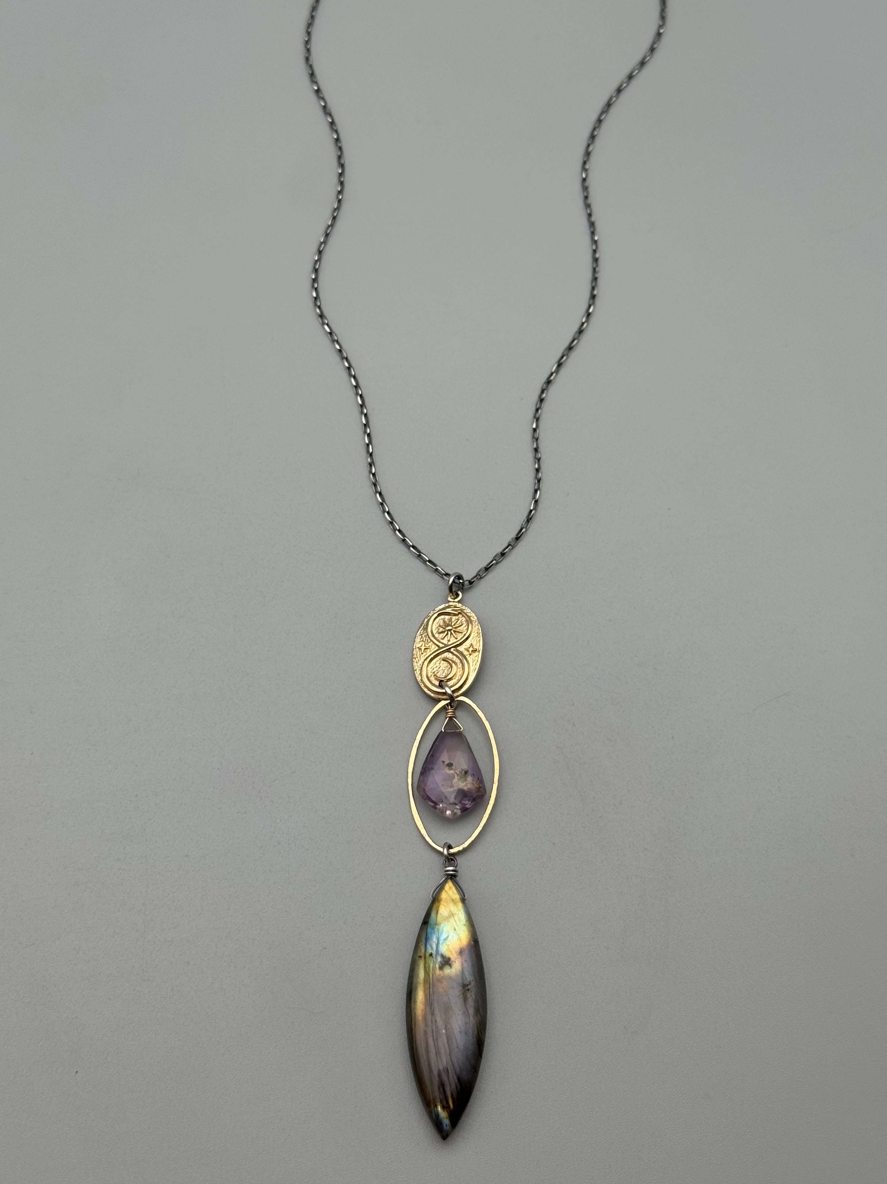 •NĀGA• amethyst + labradorite mixed metal necklace (26"-28" long)
