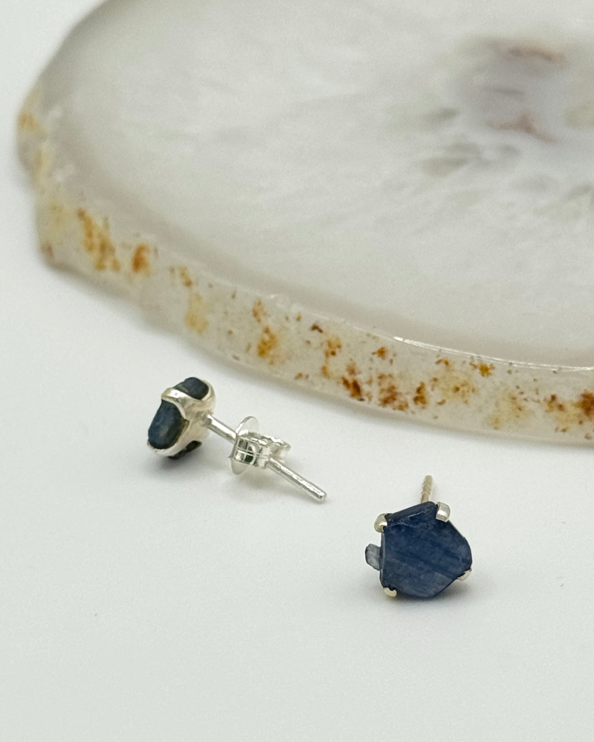 •KYANITE• silver prong set stud earrings