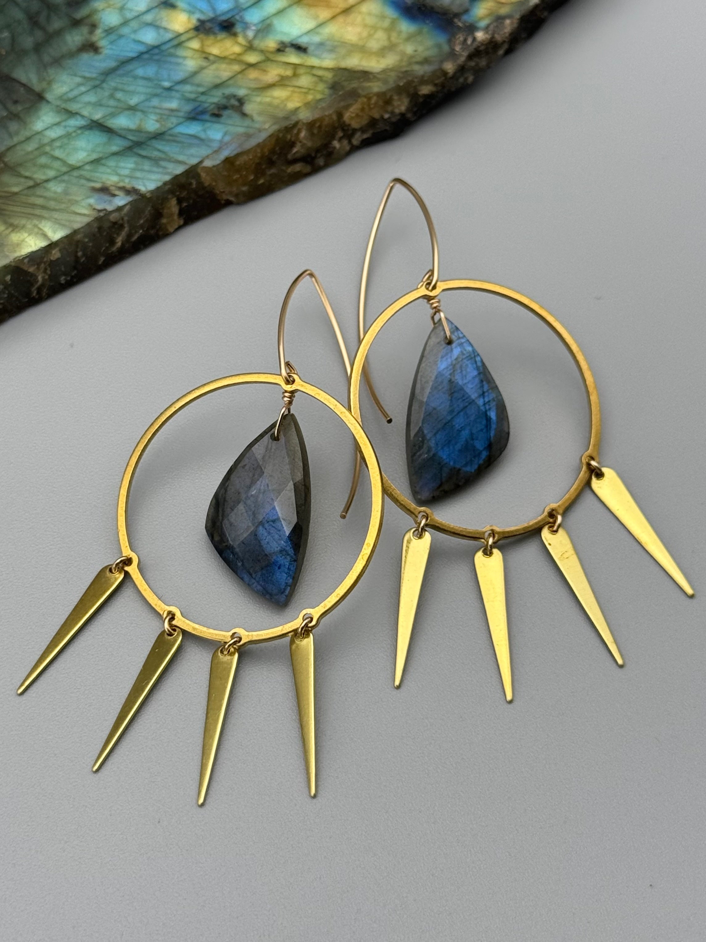 •HOOP DANCE• labradorite wing + gold earrings