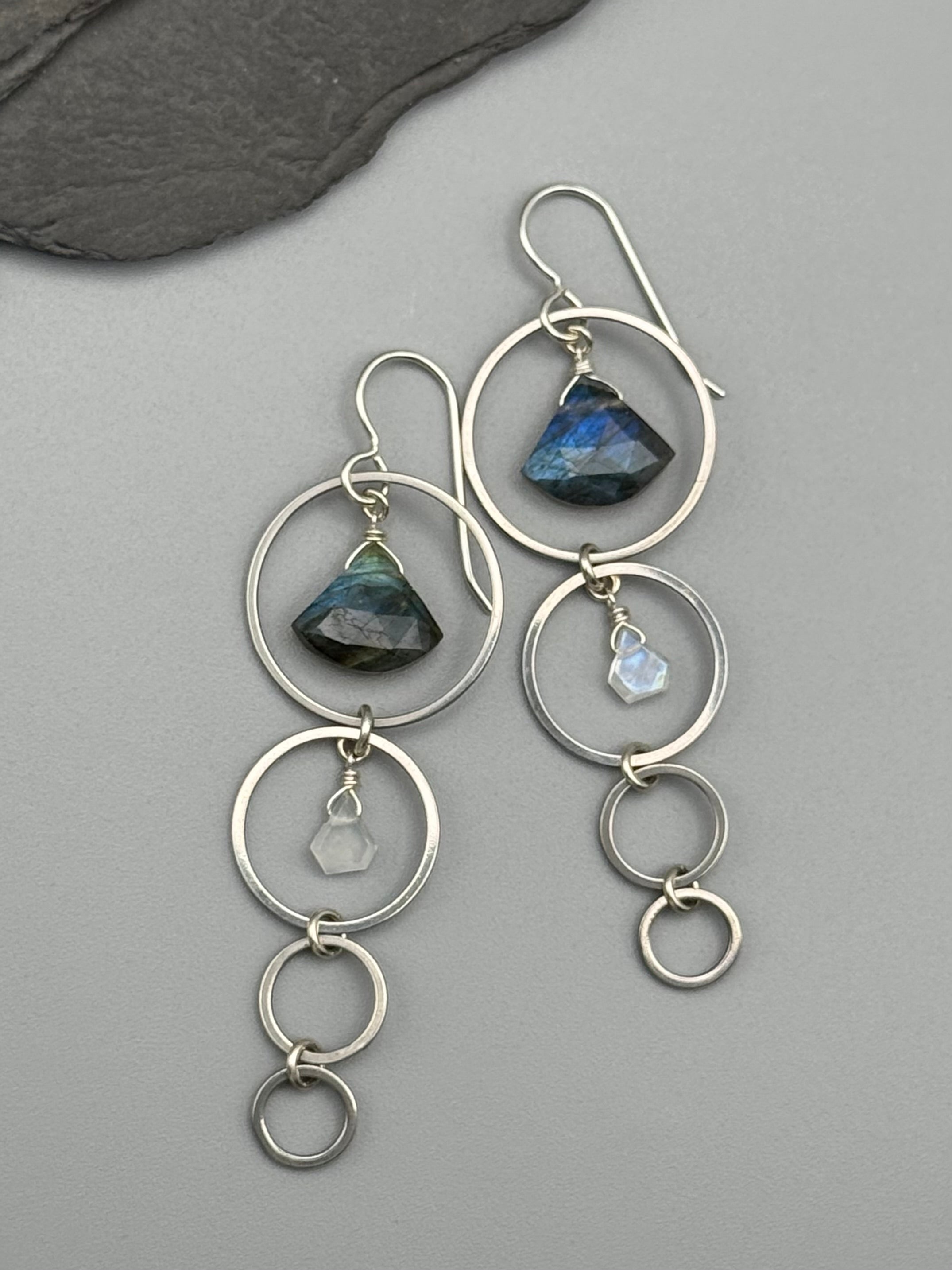 •8 OF CUPS• labradorite + rainbow moonstone silver earrings