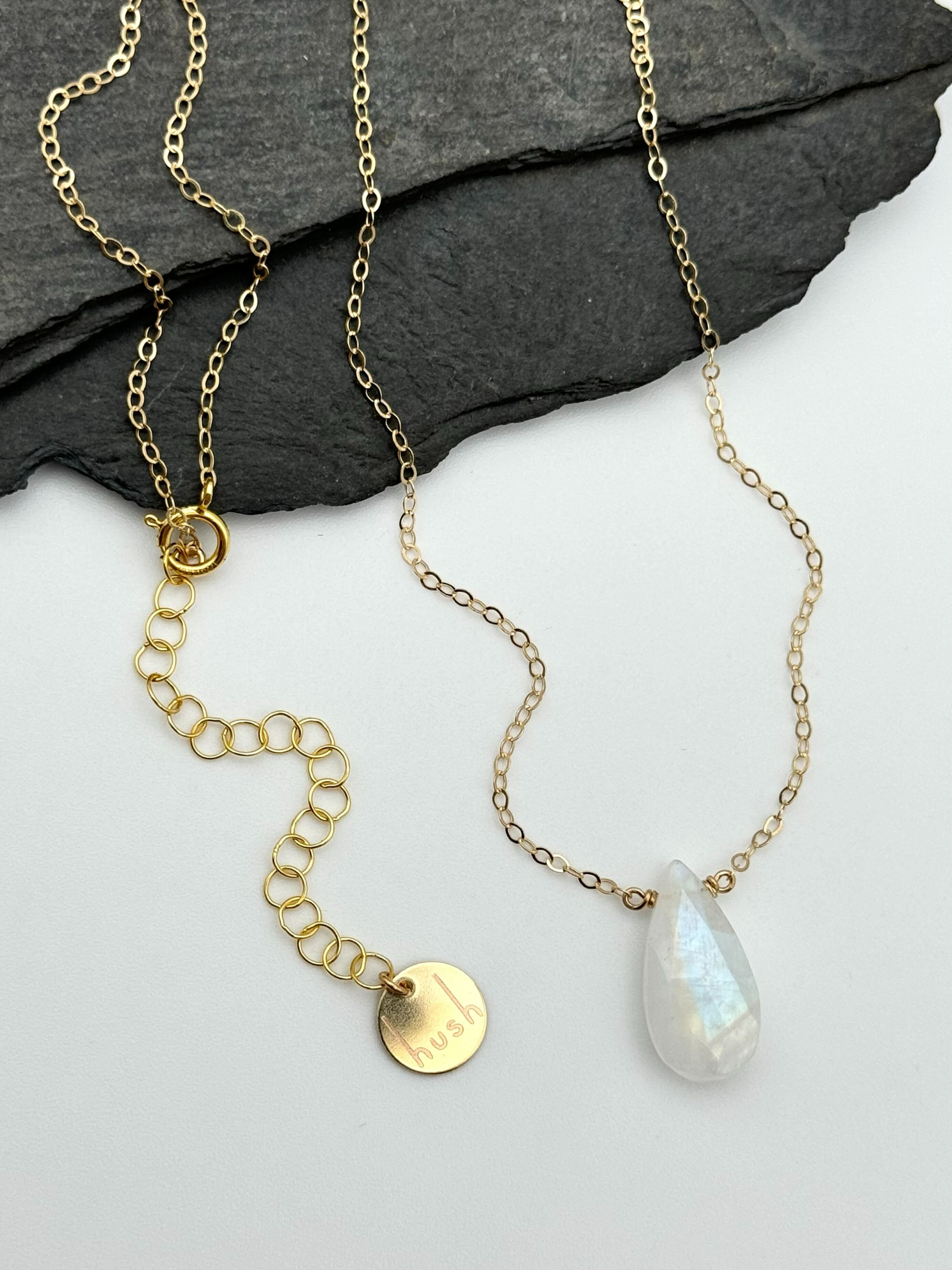 •STRAY• faceted rainbow moonstone teardrop + gold necklace (various lengths)