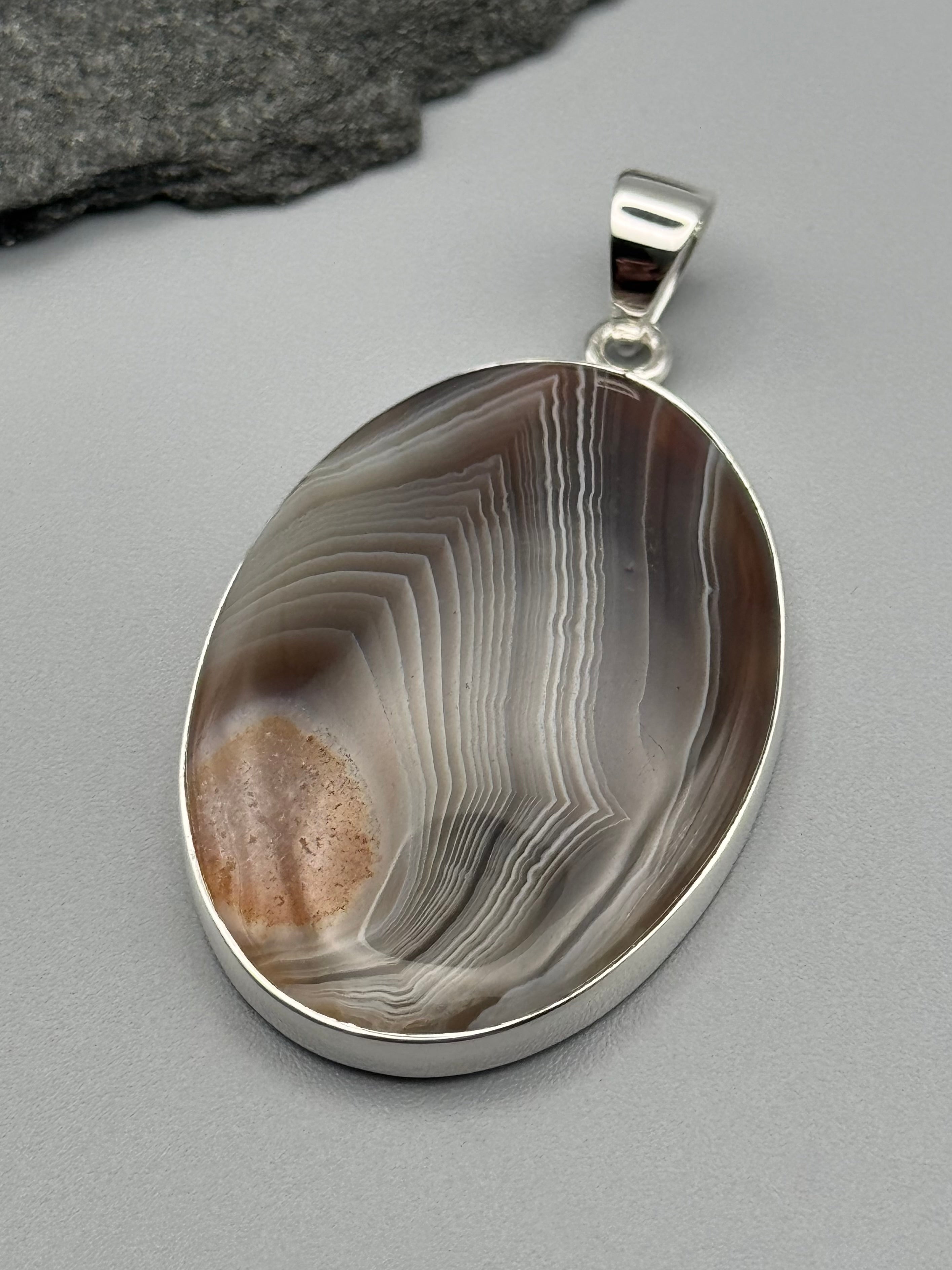 •BOTSWANA AGATE - OVAL• sterling silver pendant