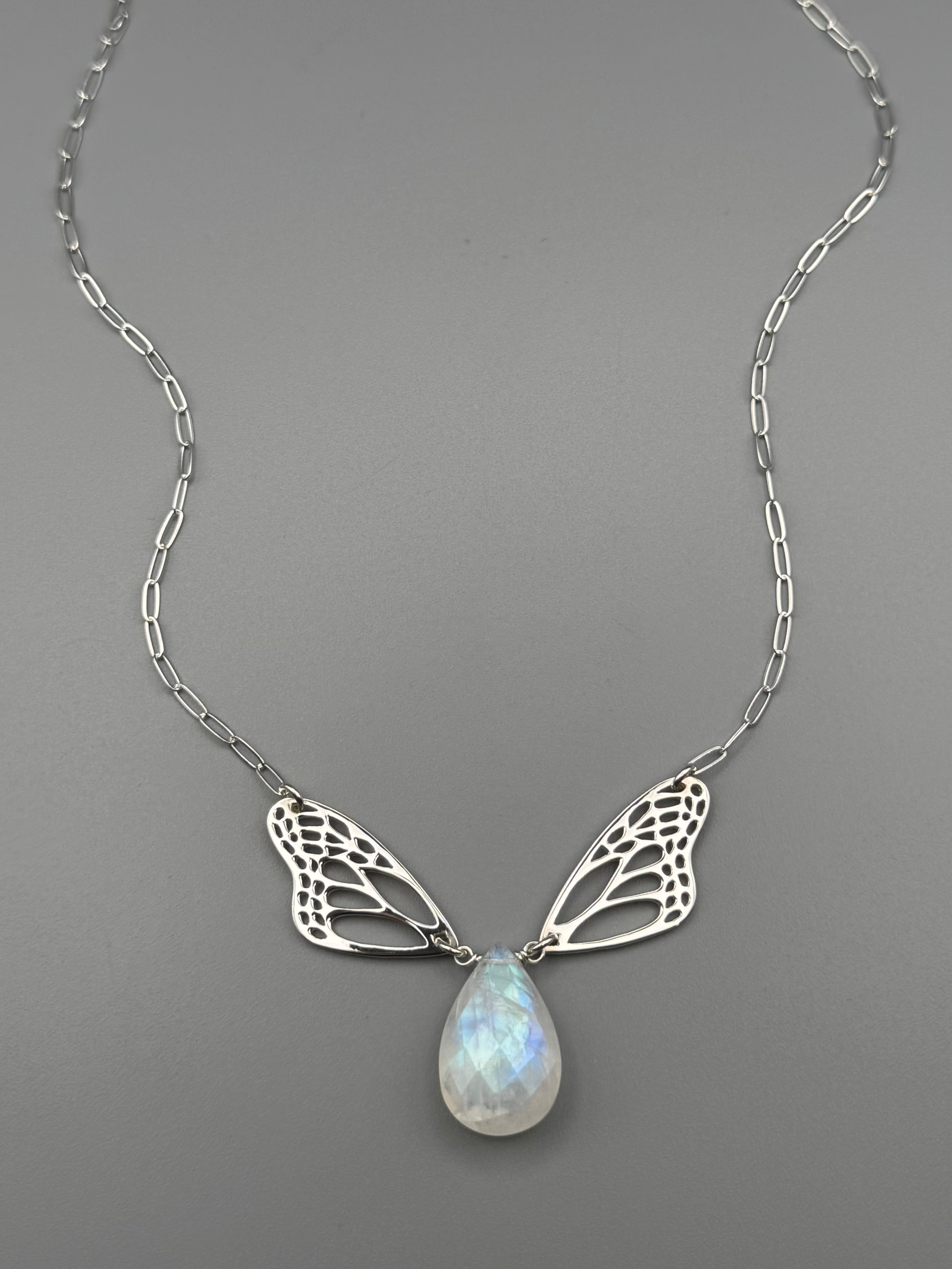 •METAMORPH• rainbow moonstone tear + silver necklace (16"-18" long)