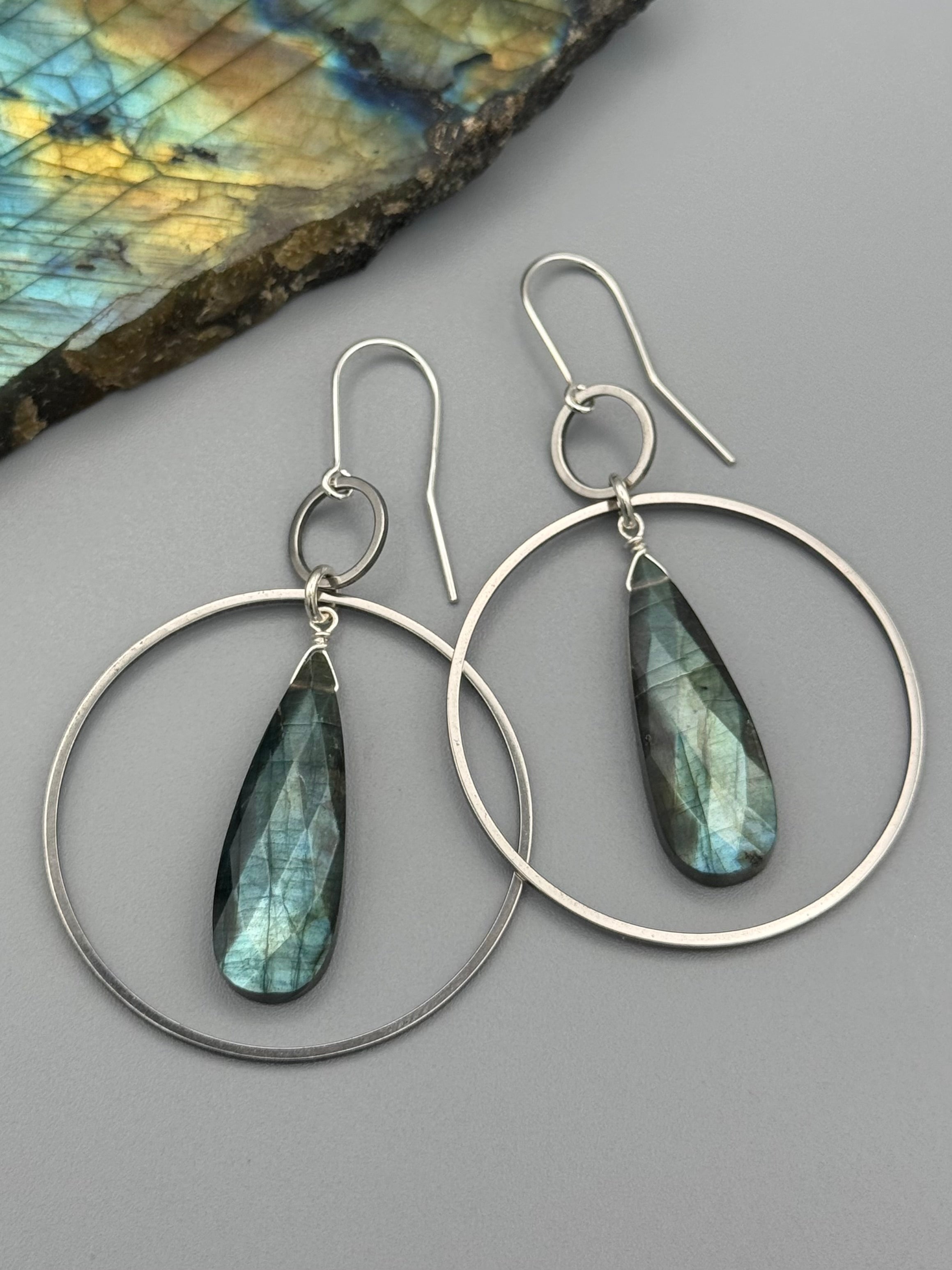 •EQUA-LUNA• labradorite tear + silver earrings