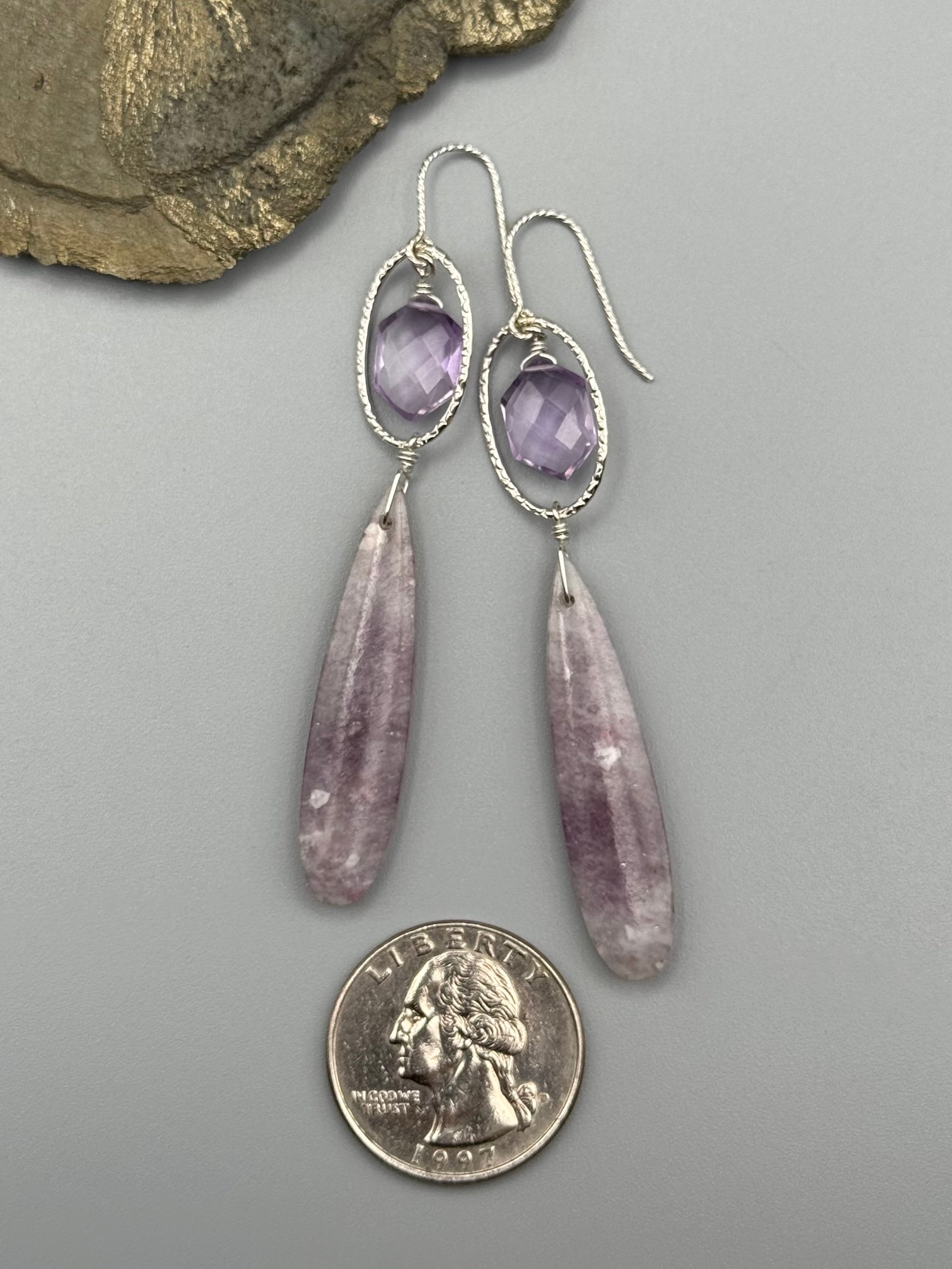 •LUNA• tourmaline in lepidolite + amethyst silver earrings