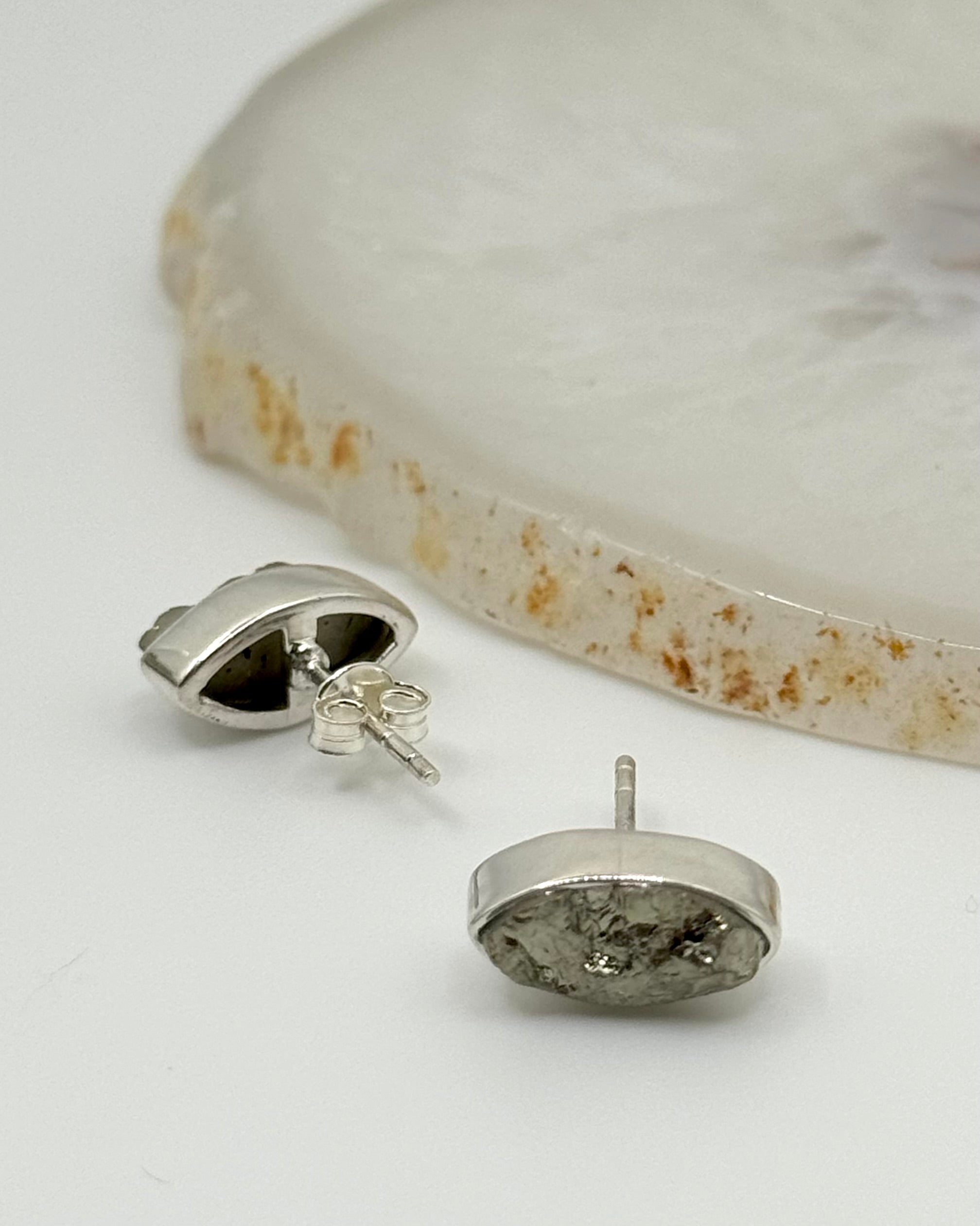 •PYRITE - EYE• silver bezel set stud earrings