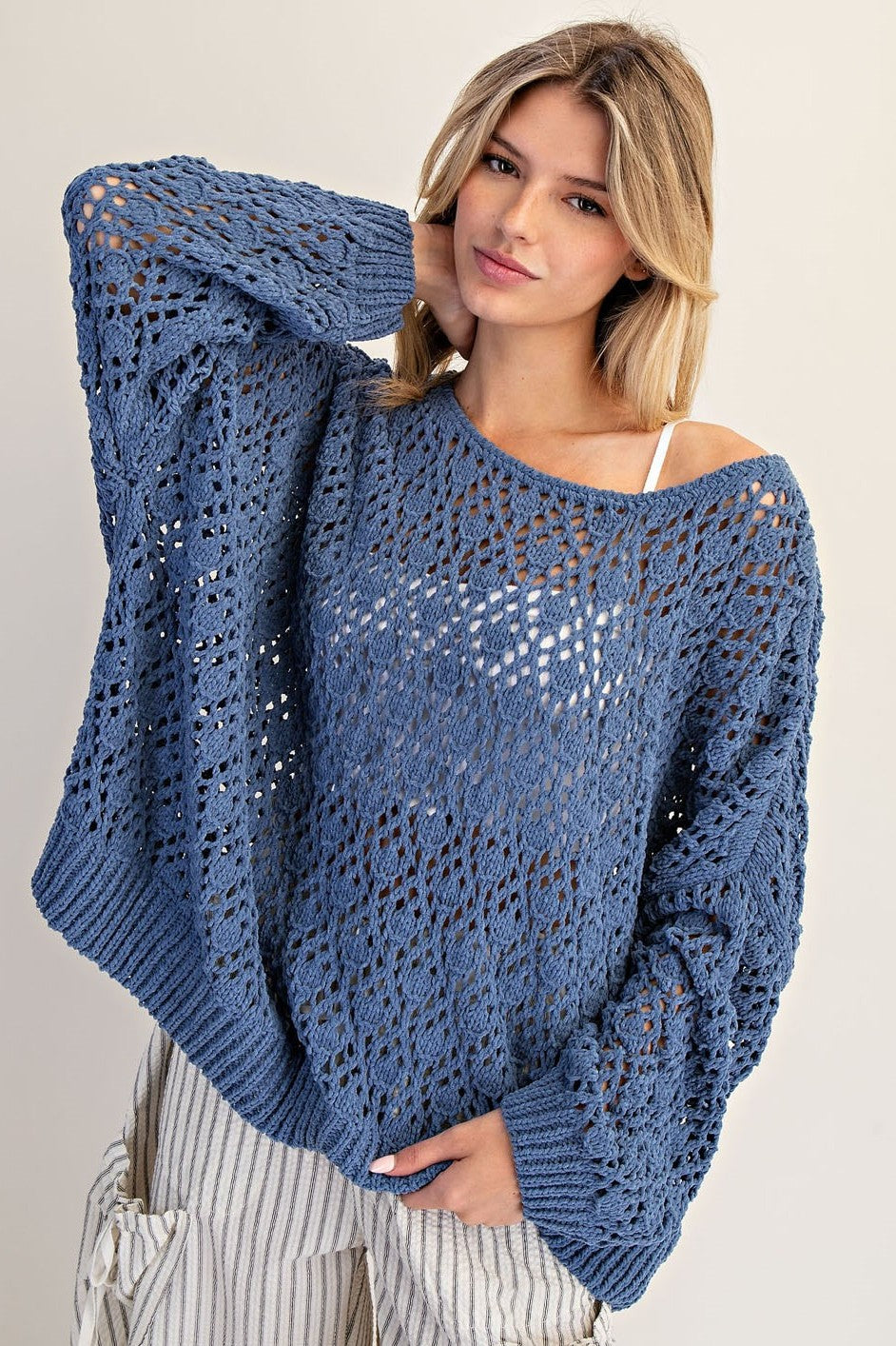 •HARLOWE• open crochet knit sweater