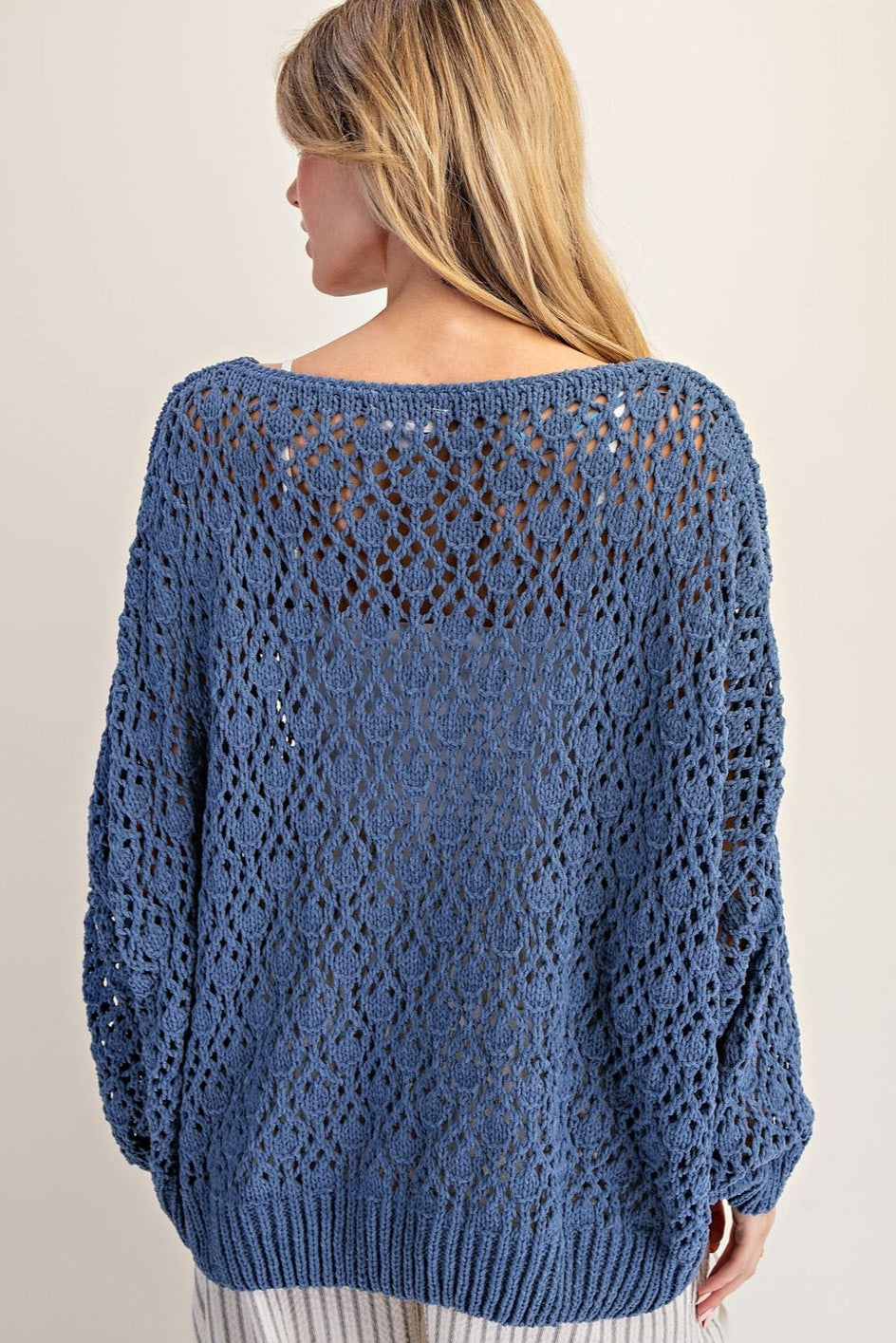 •HARLOWE• open crochet knit sweater