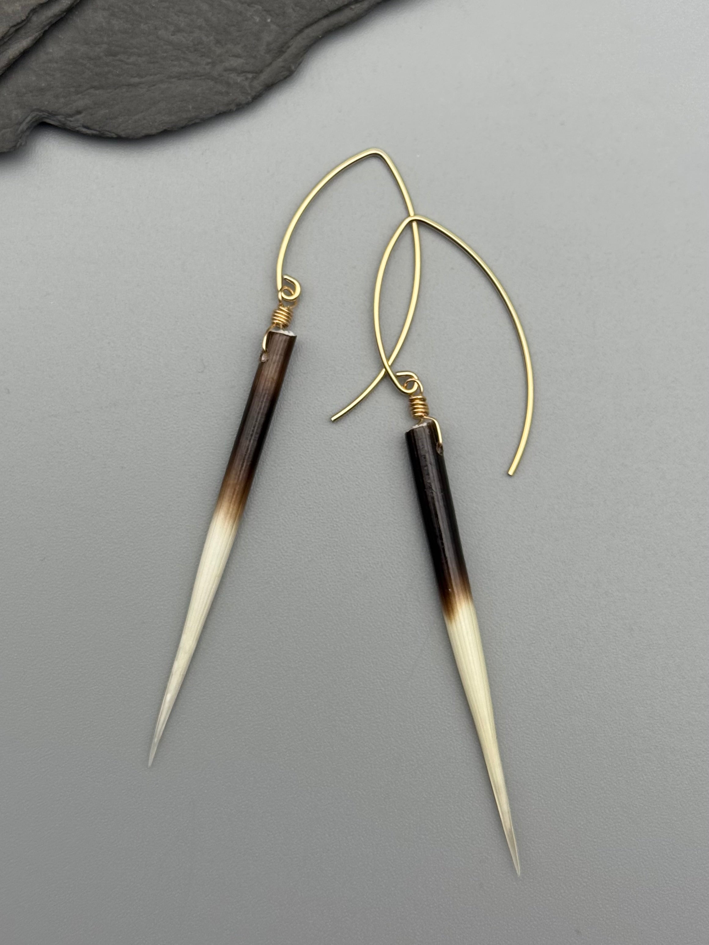 •THREADER• porcupine quill + gold earrings