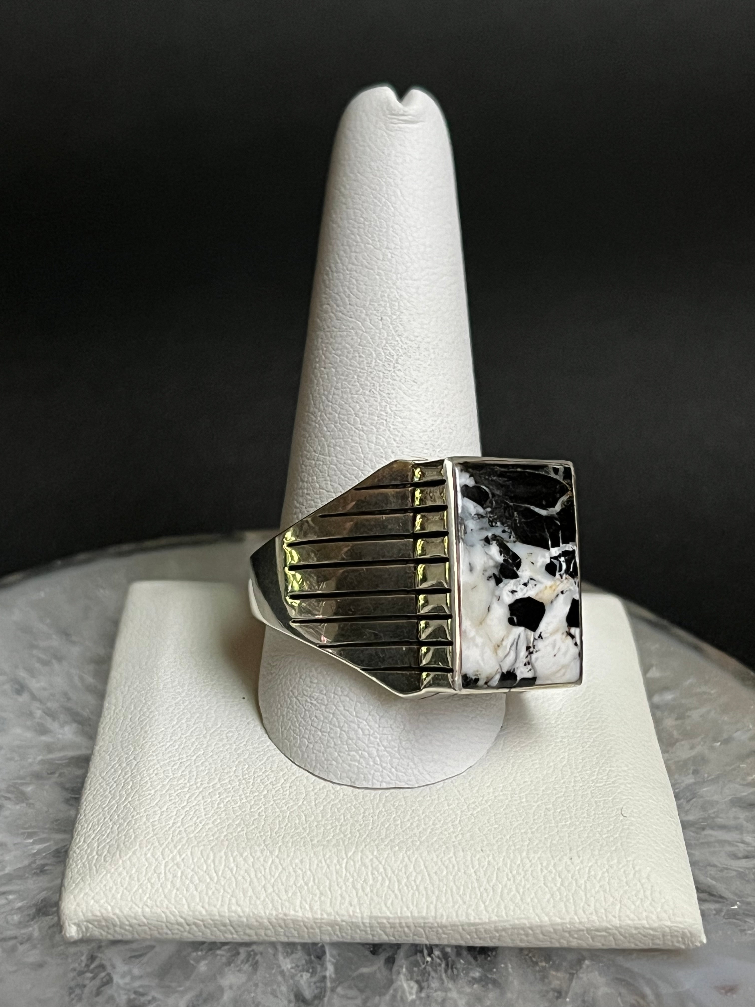 •WHITE BUFFALO TURQUOISE• Navajo silver signet ring (size 13.5)